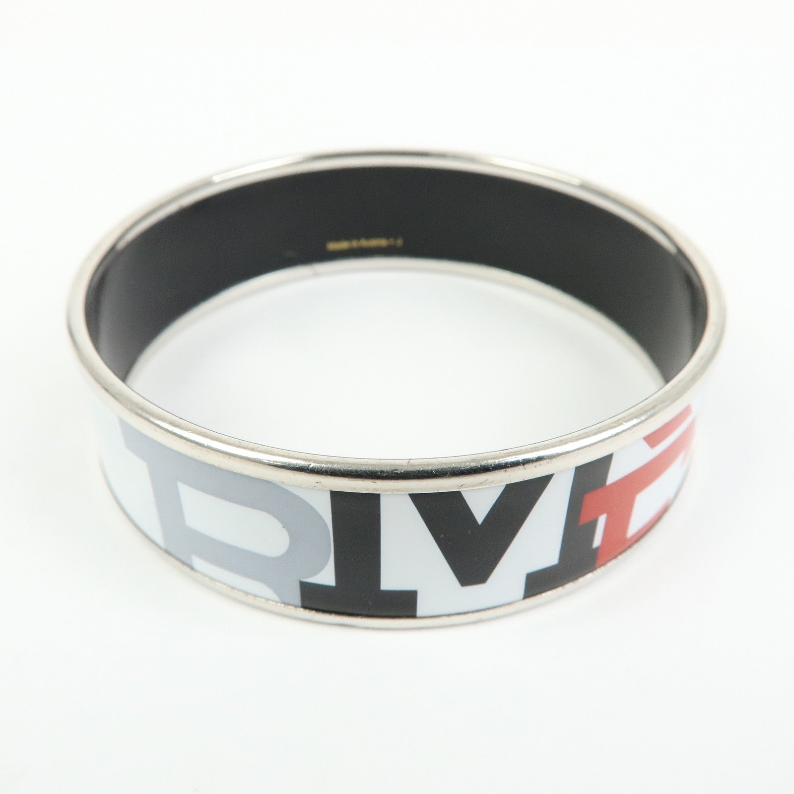 HERMES Email GM Plated Bangle Bracelet White Black Red
