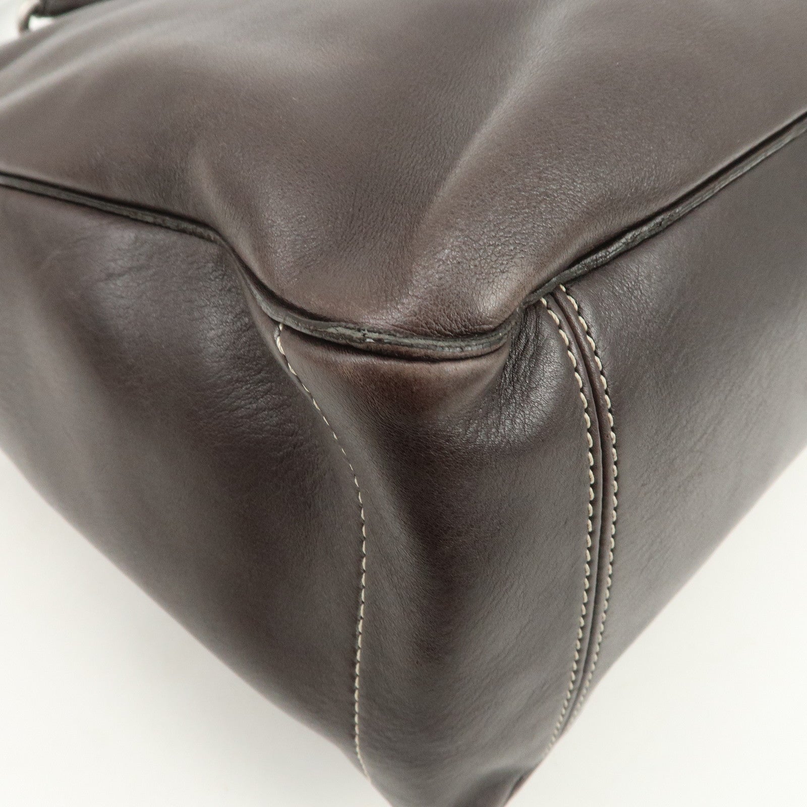 CELINE Macadam Logo Leather Tote Bag Hand Bag Dark Brown