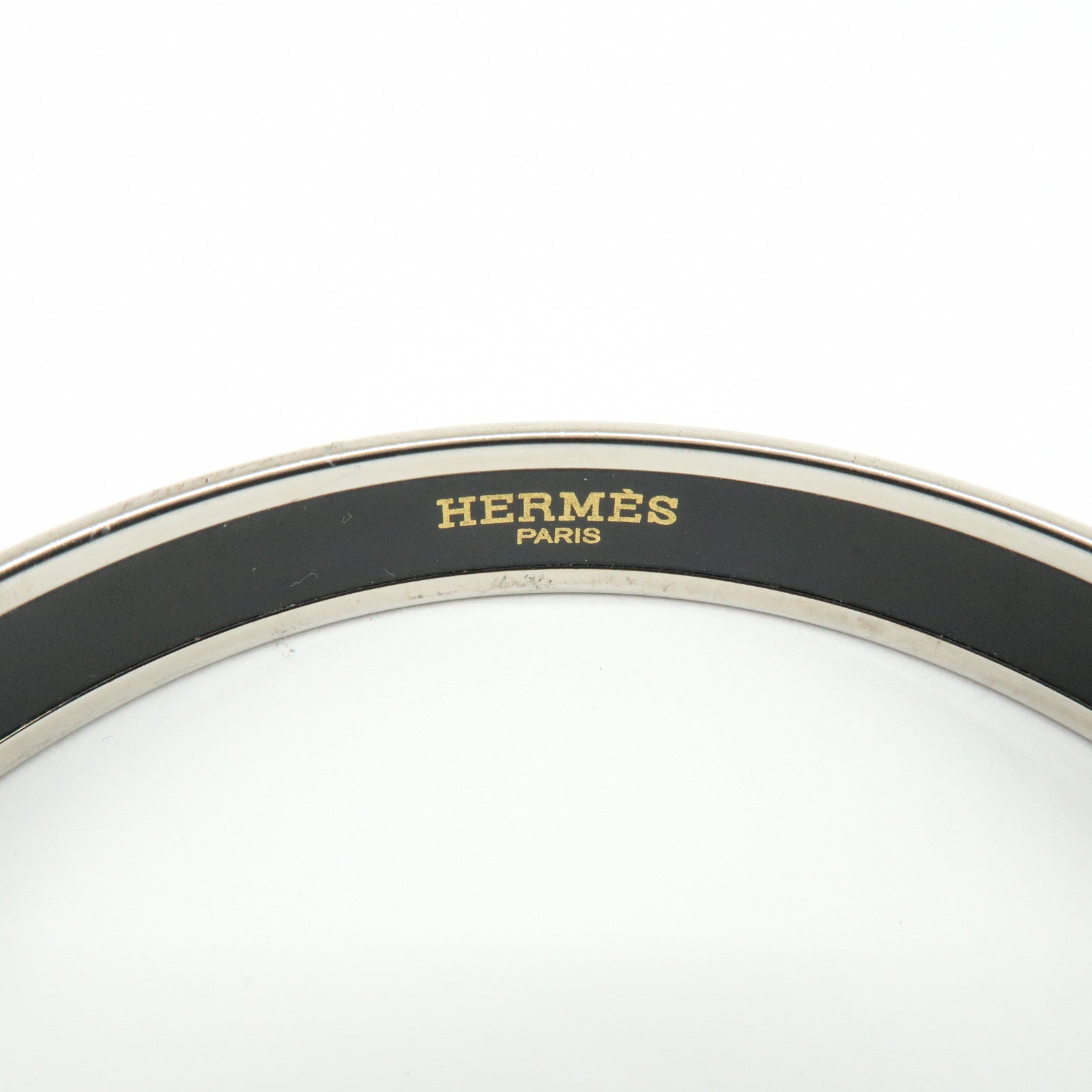 HERMES Email PM Silver Plated Bracelet Bangle Green Multicolor