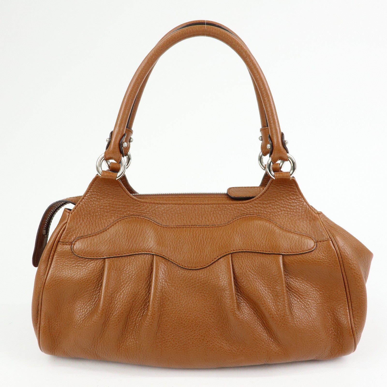 Ferragamo Gancini Leather Pleated Shoulder Bag Hand Bag Brown