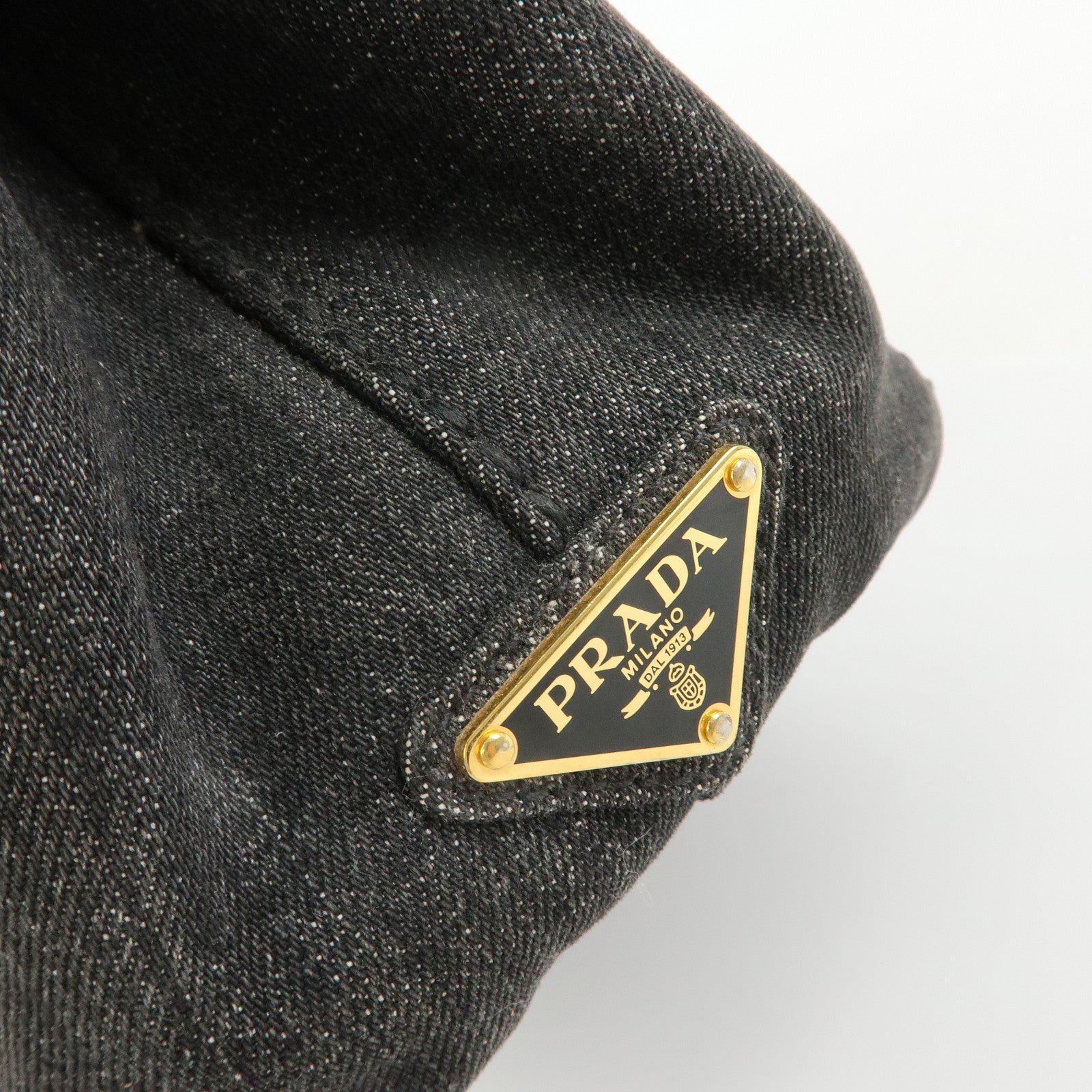 PRADA Triangle Logo Canapa Mini Denim 2Way Hand Bag Black 1BG439
