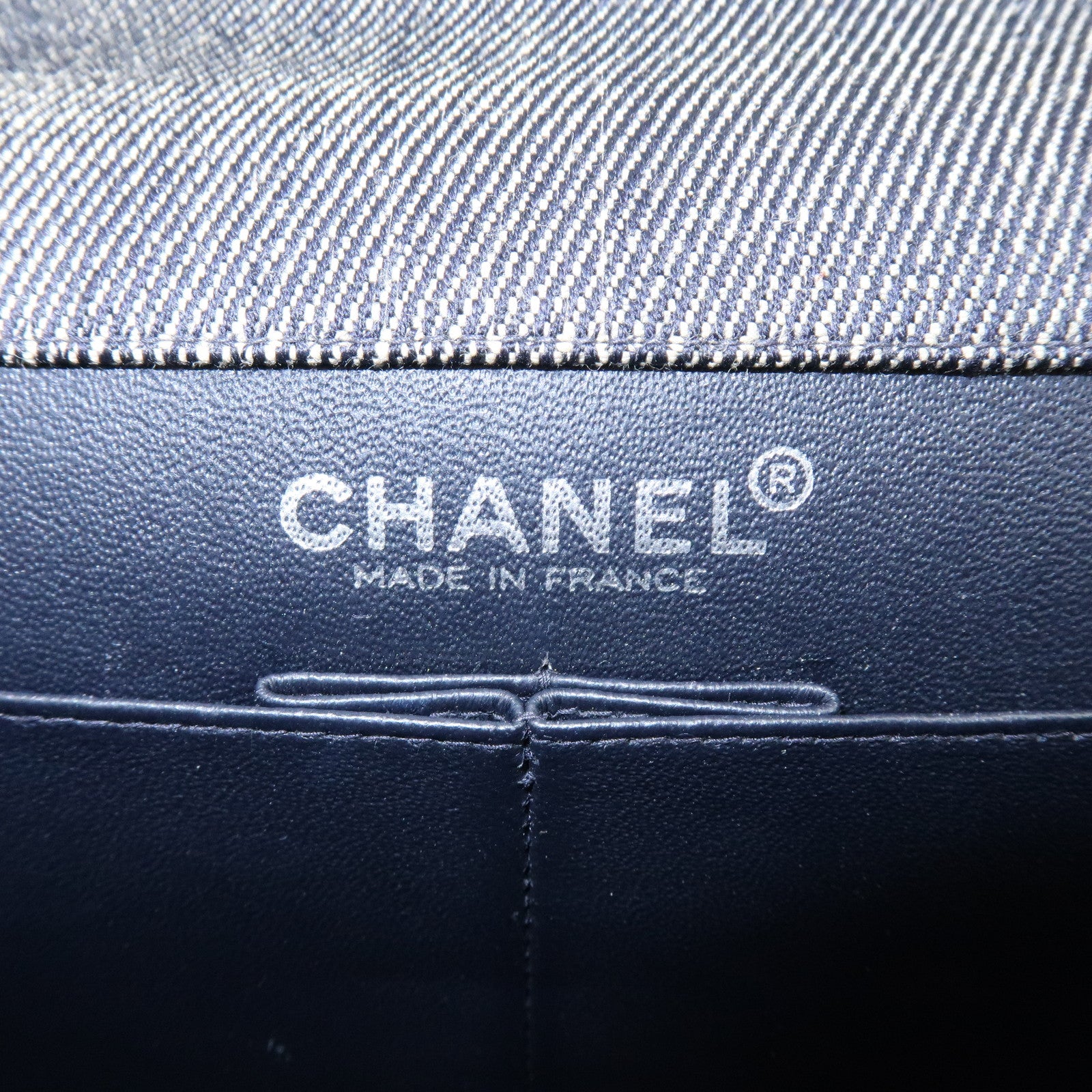 CHANEL Chocolate Bar COCO Mark Denim Clutch Bag Black