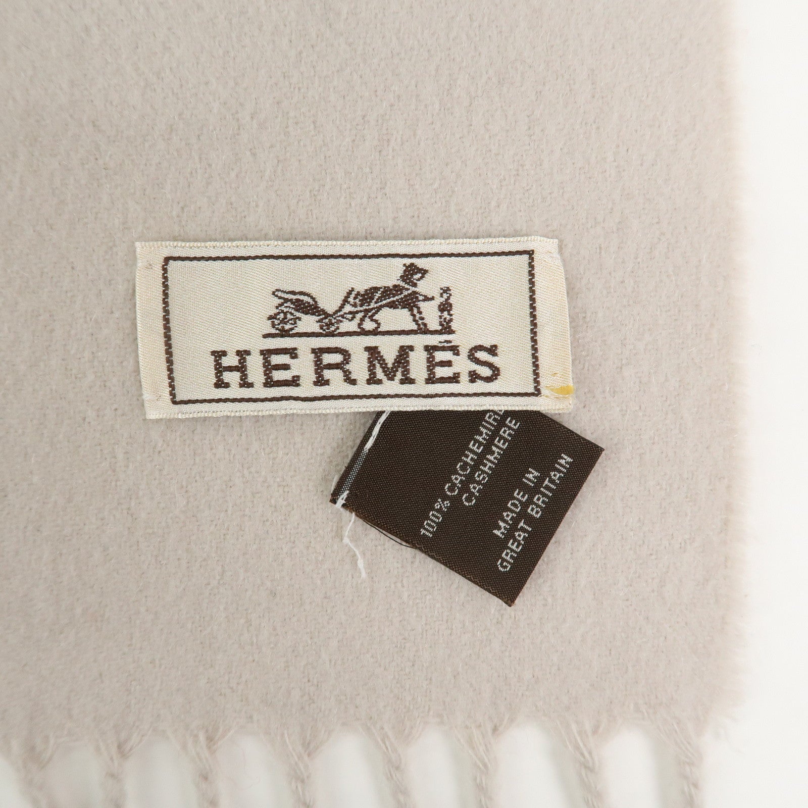 HERMES Cashmere 100% Scarf Stole Ivory