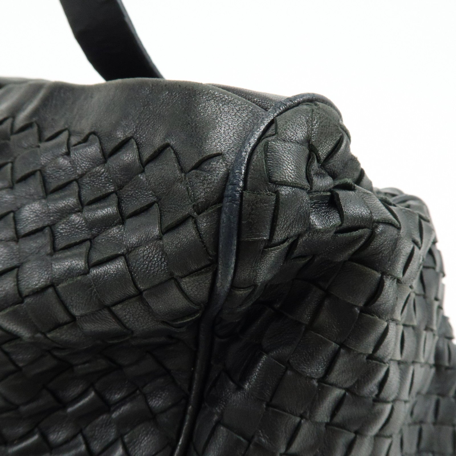 BOTTEGA VENETA Intrecciato Leather Boston Bag Shoulder Bag Black