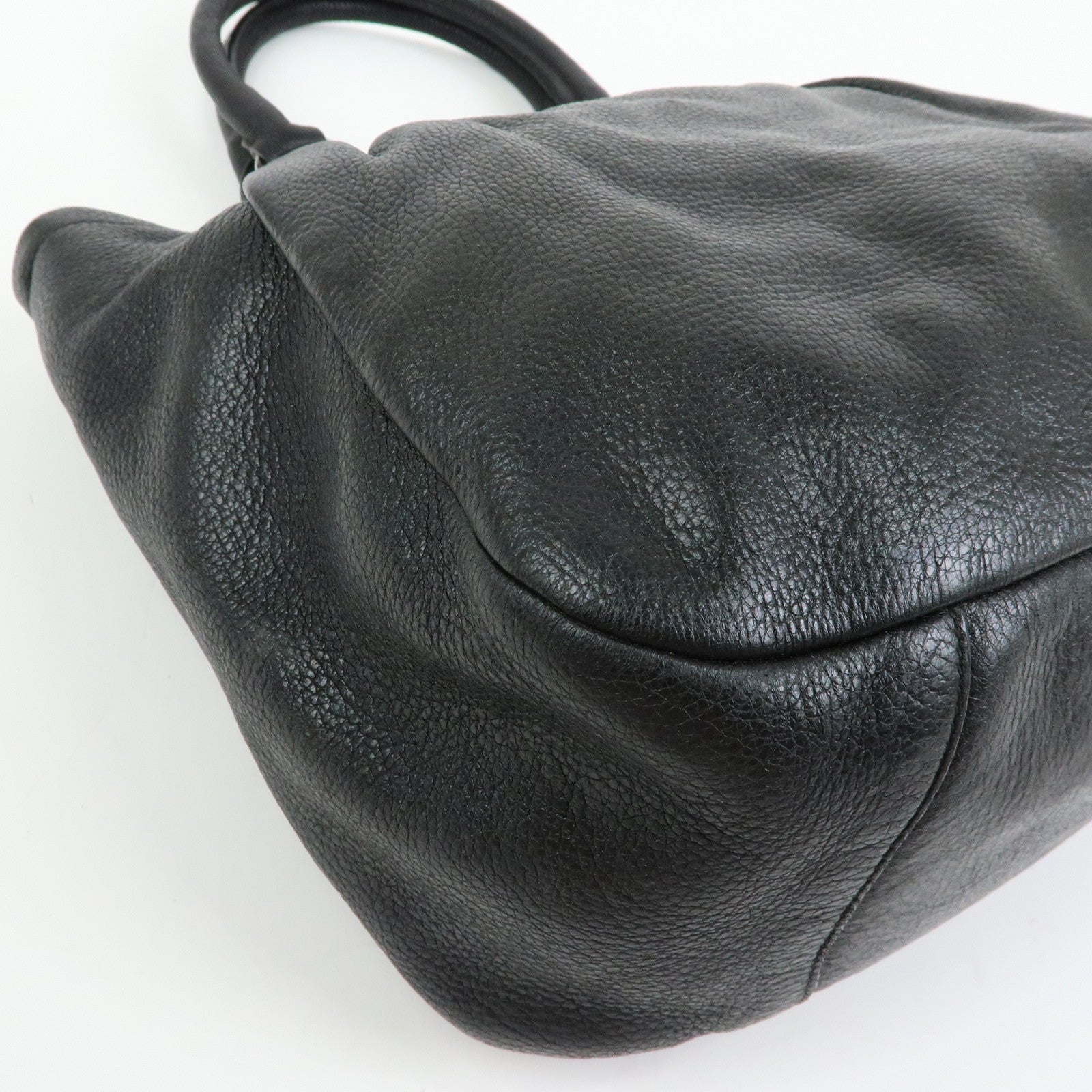 PRADA Logo Leather Tote Bag Shoulder Bag Hand Bag Black