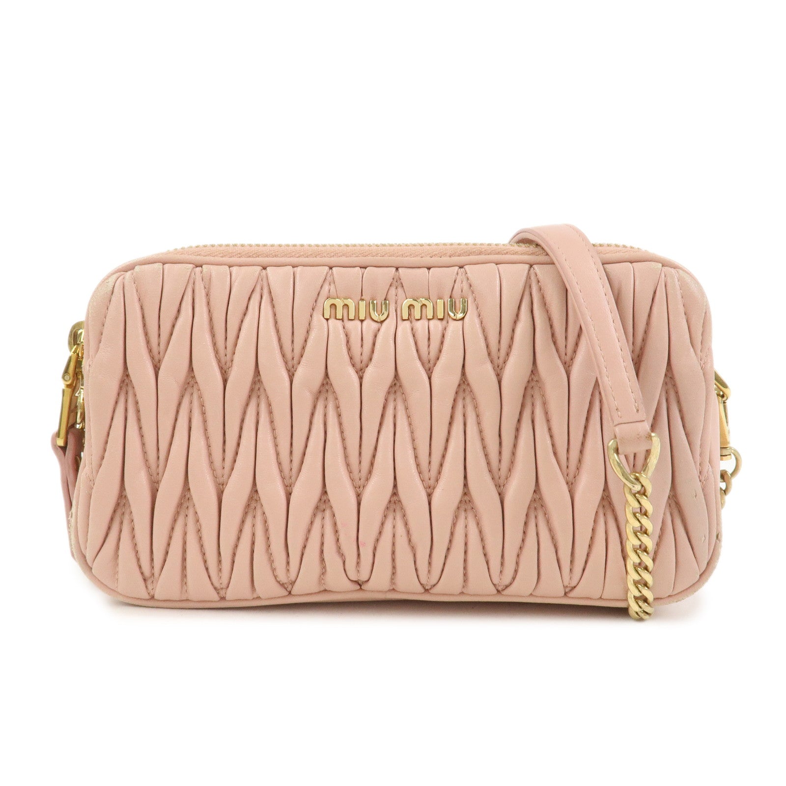 MIU MIU Matelasse Leather Chain Shoulder Bag Crossbody Bag Pink