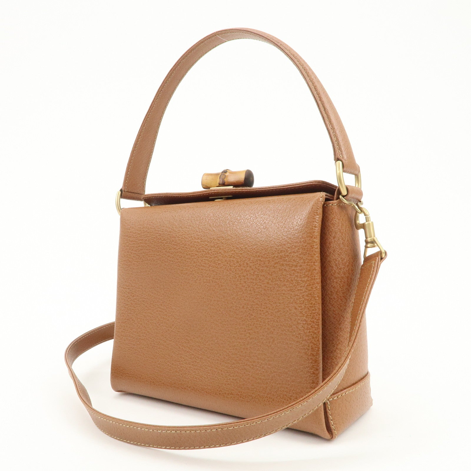 GUCCI Bamboo Leather 2Way Tote Bag Hand Bag Brown 000.926.0175