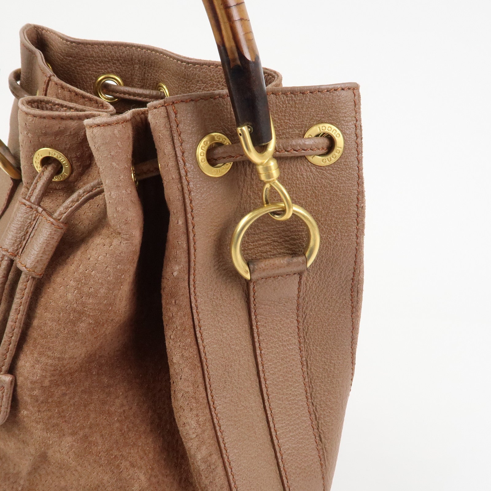 GUCCI Bamboo Suede Leather 2WAY Bag Hand Bag Brown 001・3754・1657
