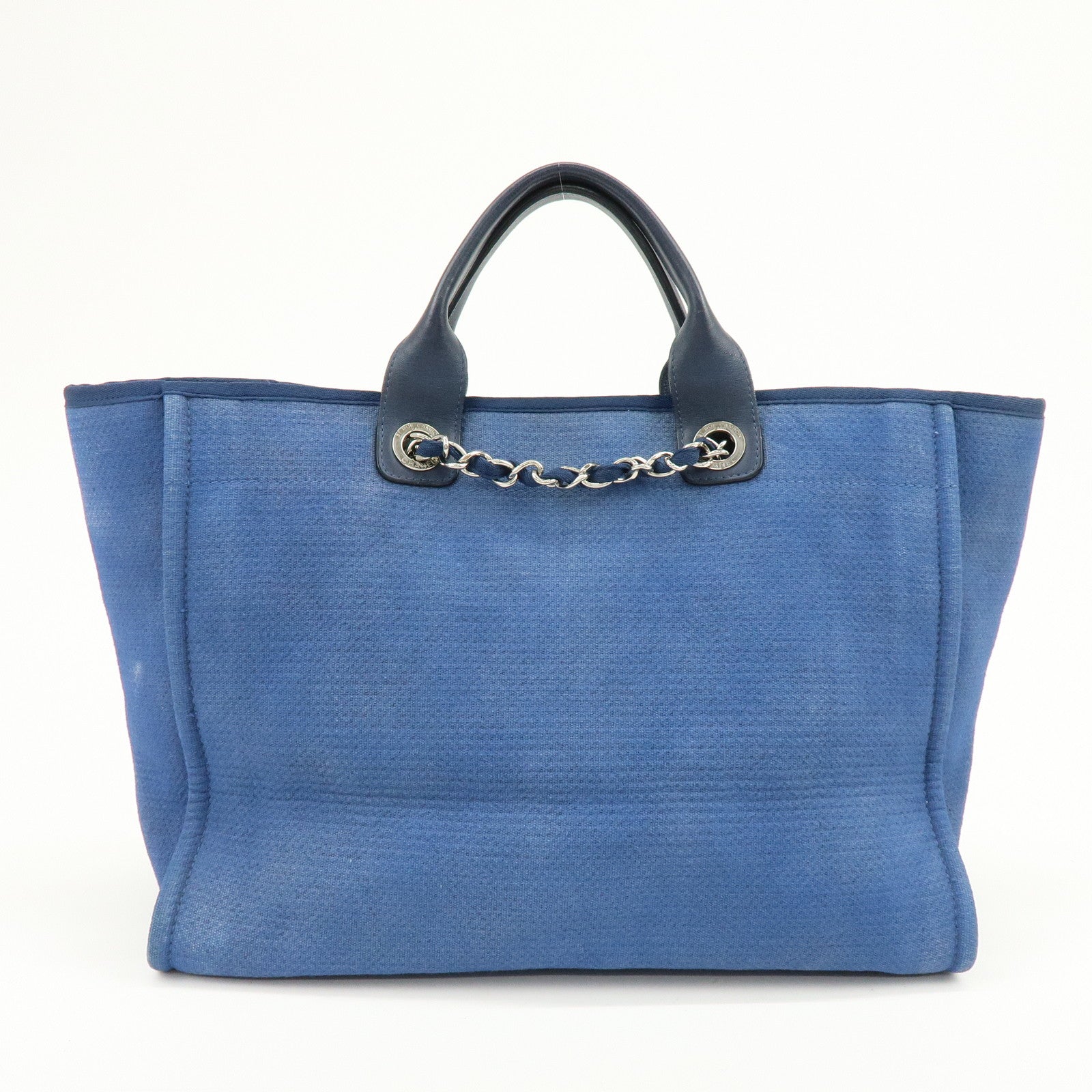 CHANEL Deauville GM Canvas Leather 2Way Tote Bag Blue A66941