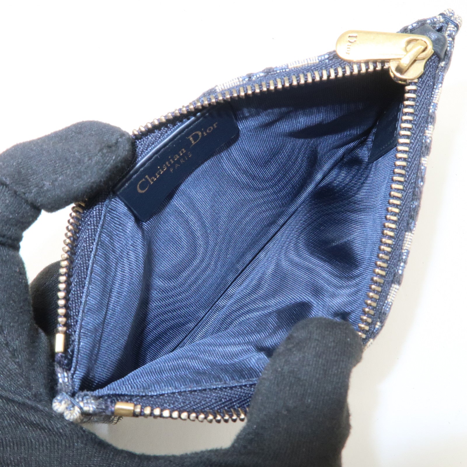Christian Dior Jacquard Leather Saddle Small Chain Shoulder Wallet