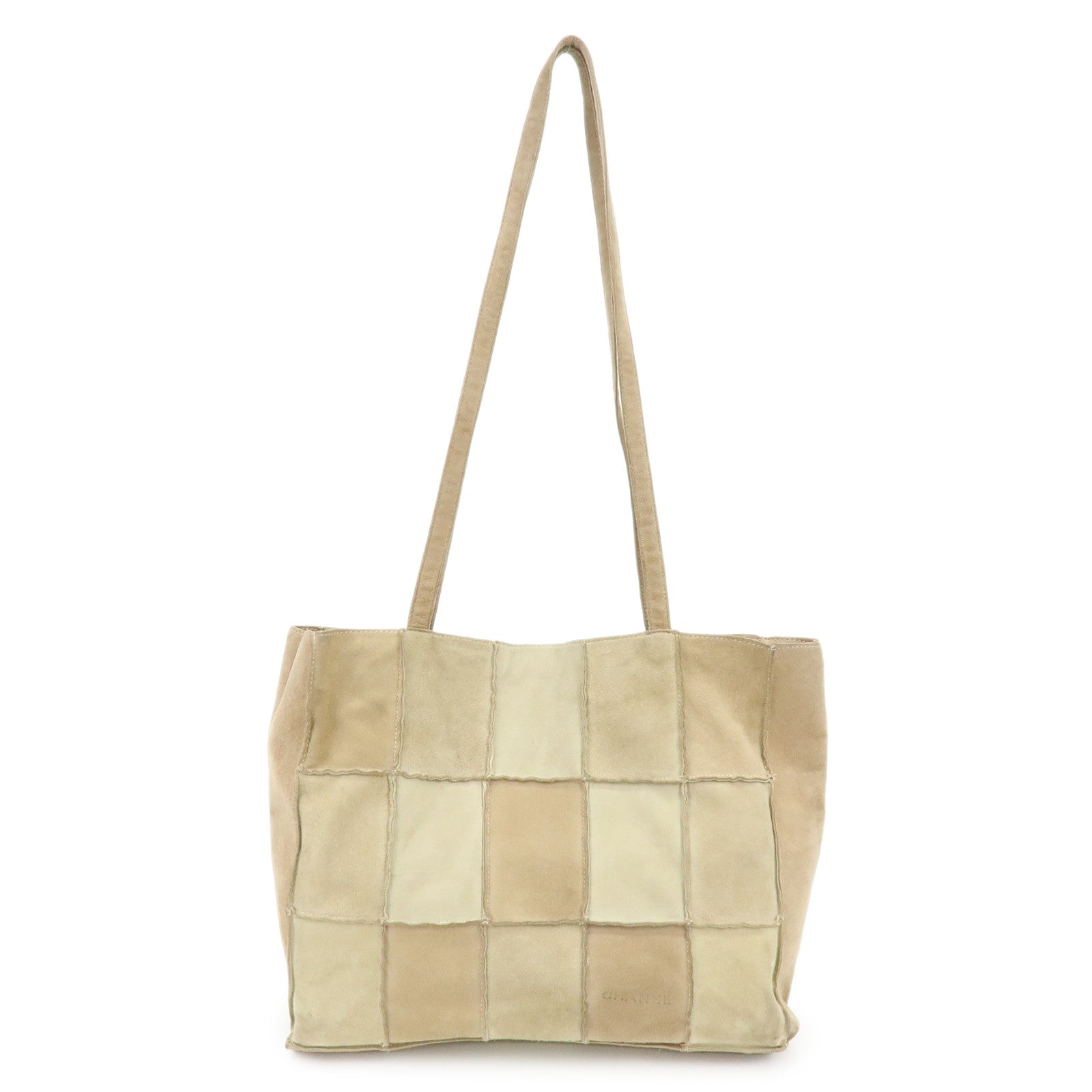 CHANEL Suede Patchwork Shoulder Bag Tote Bag Beige