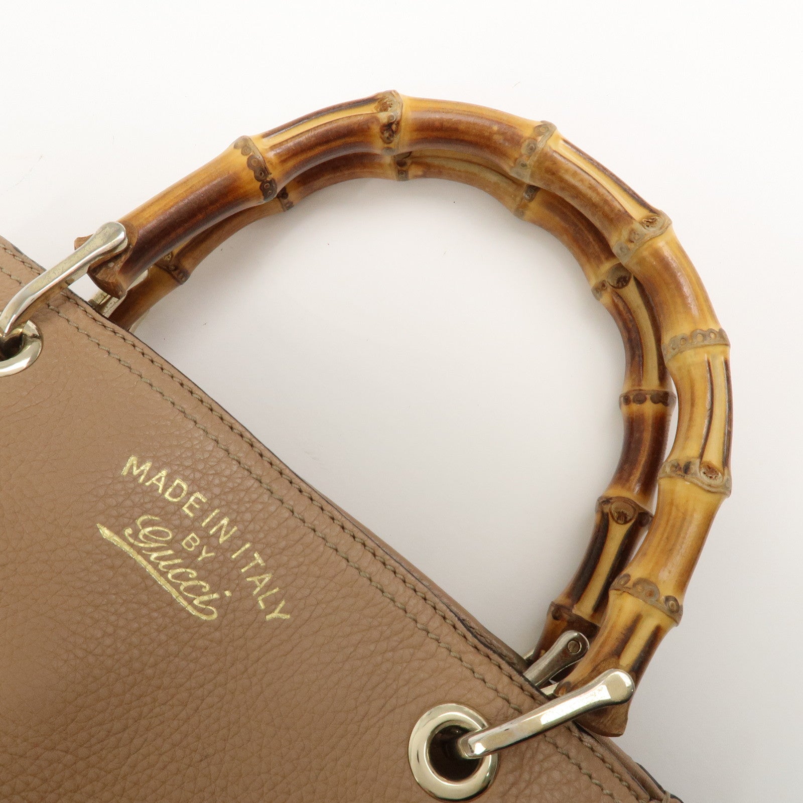 GUCCI Bamboo Leather 2 Way Bag Hand Shoulder Bag Pink Beige 336032