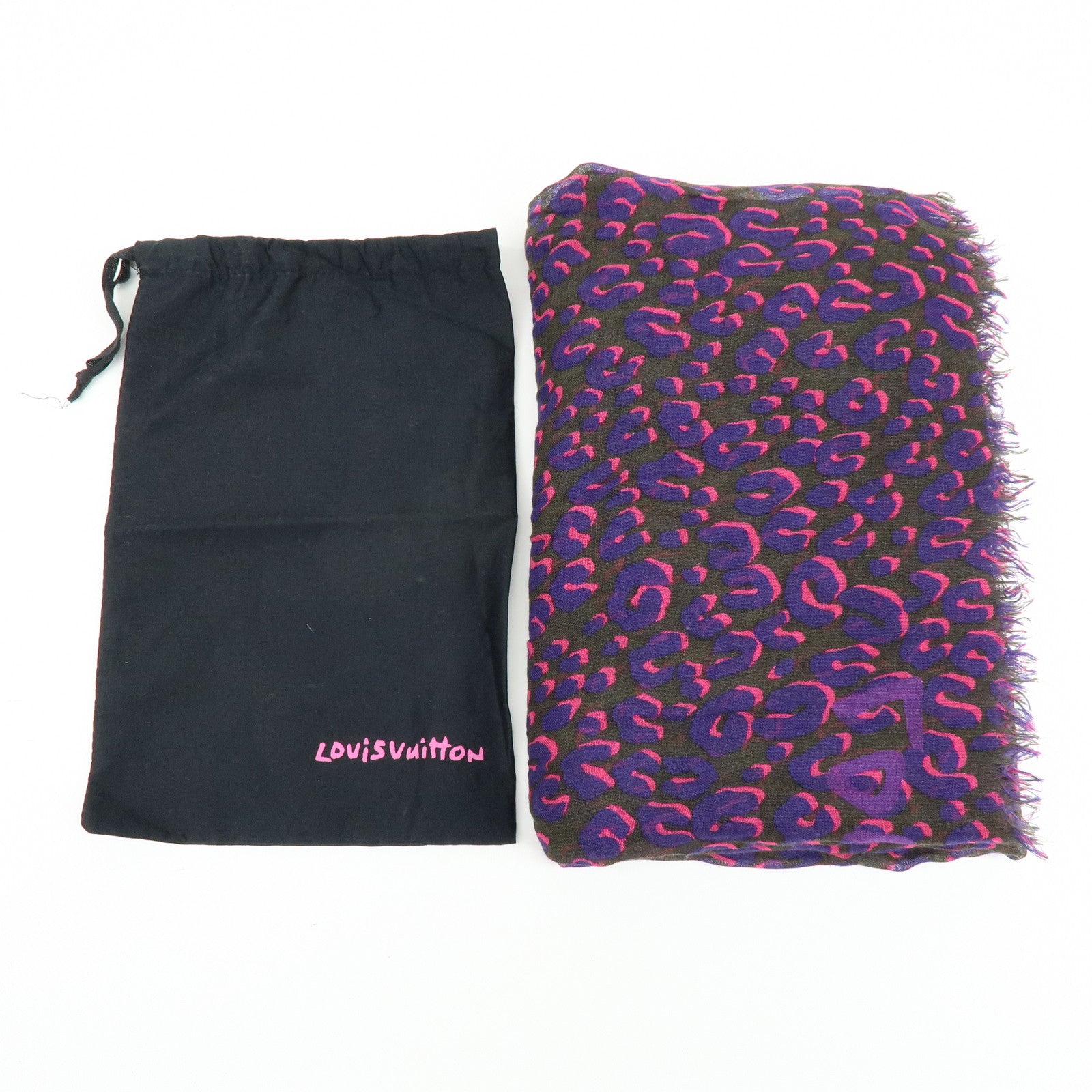 Louis Vuitton Cashmere Silk Scarf Leopard Purple Black 413287