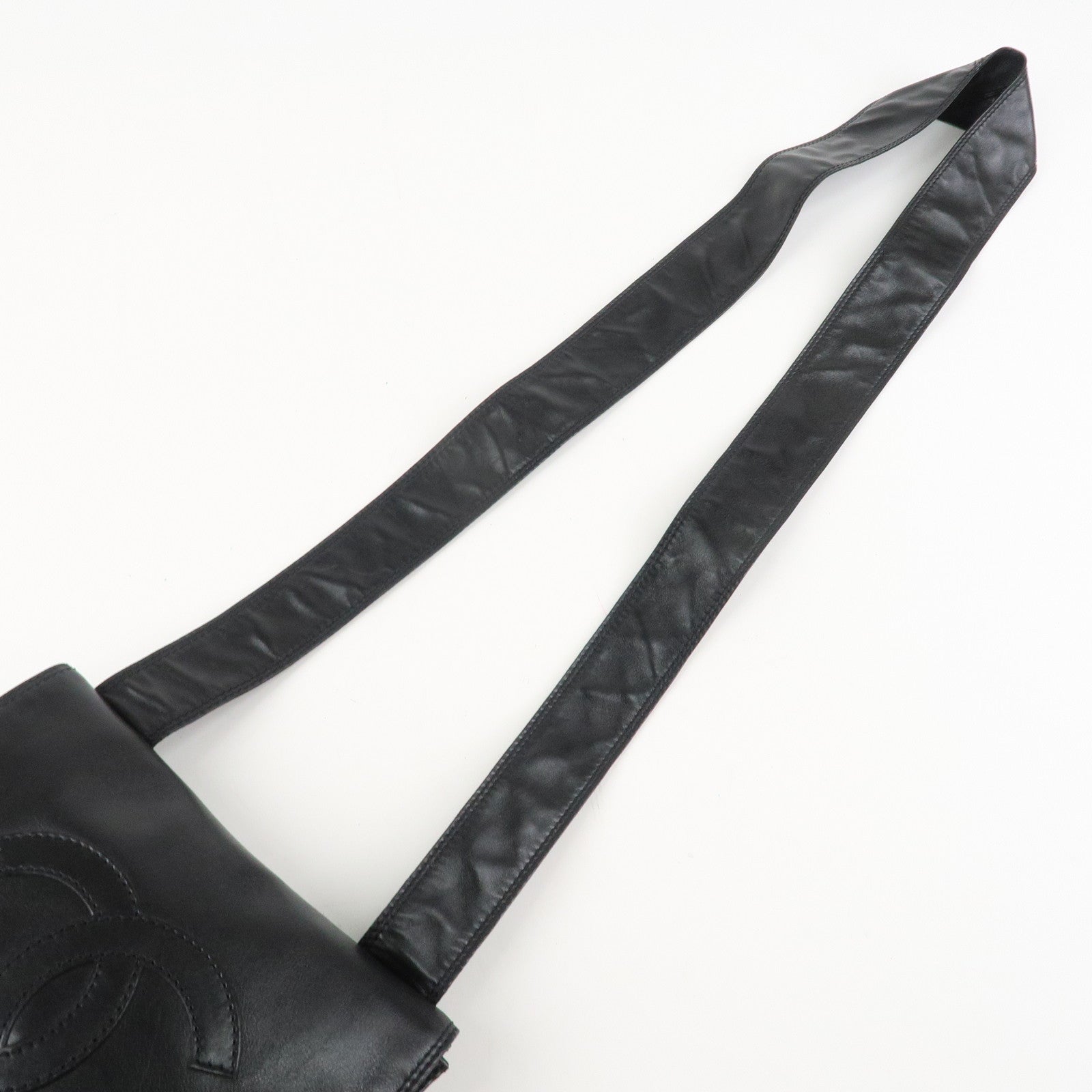 CHANEL COCO Mark Lamb Skin Shoulder Bag Crossbody Bag Black Used