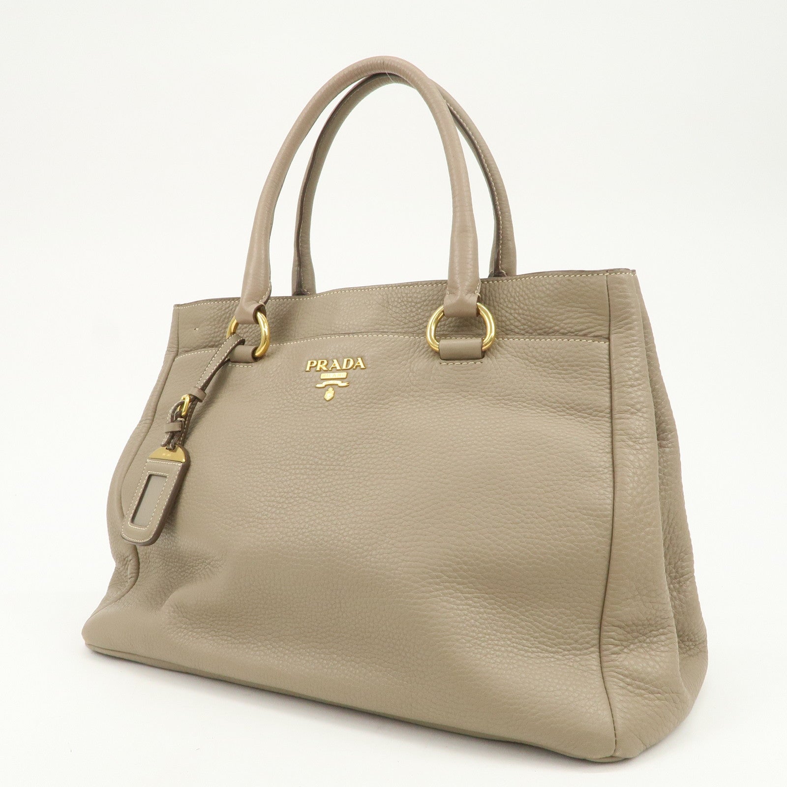 PRADA Logo Leather 2Way Bag Hand Bag Tote Bag Beige BR4393