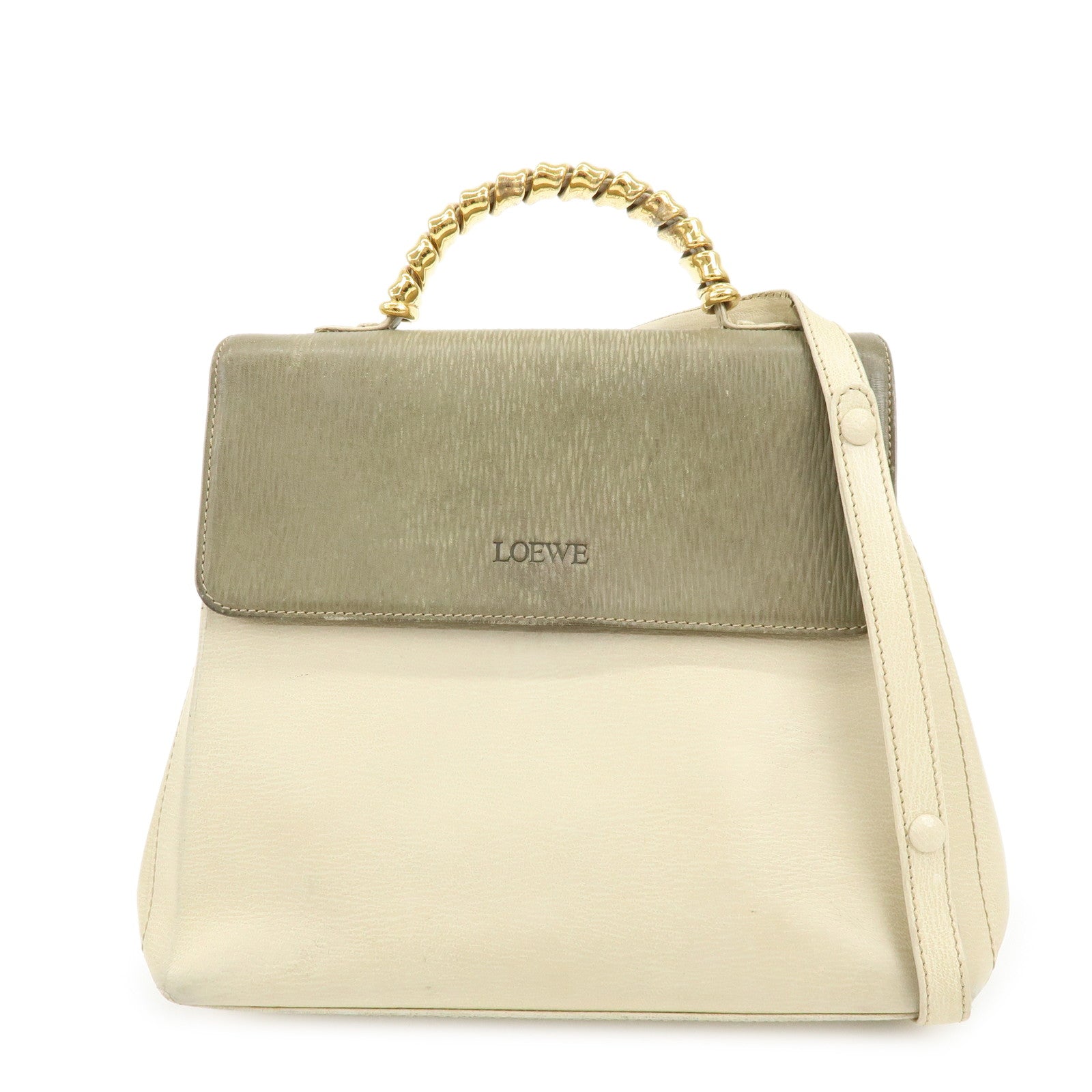 LOEWE Velazquez Leather Suede 2Way Bag Hand Bag Shoulder Bag Ivory