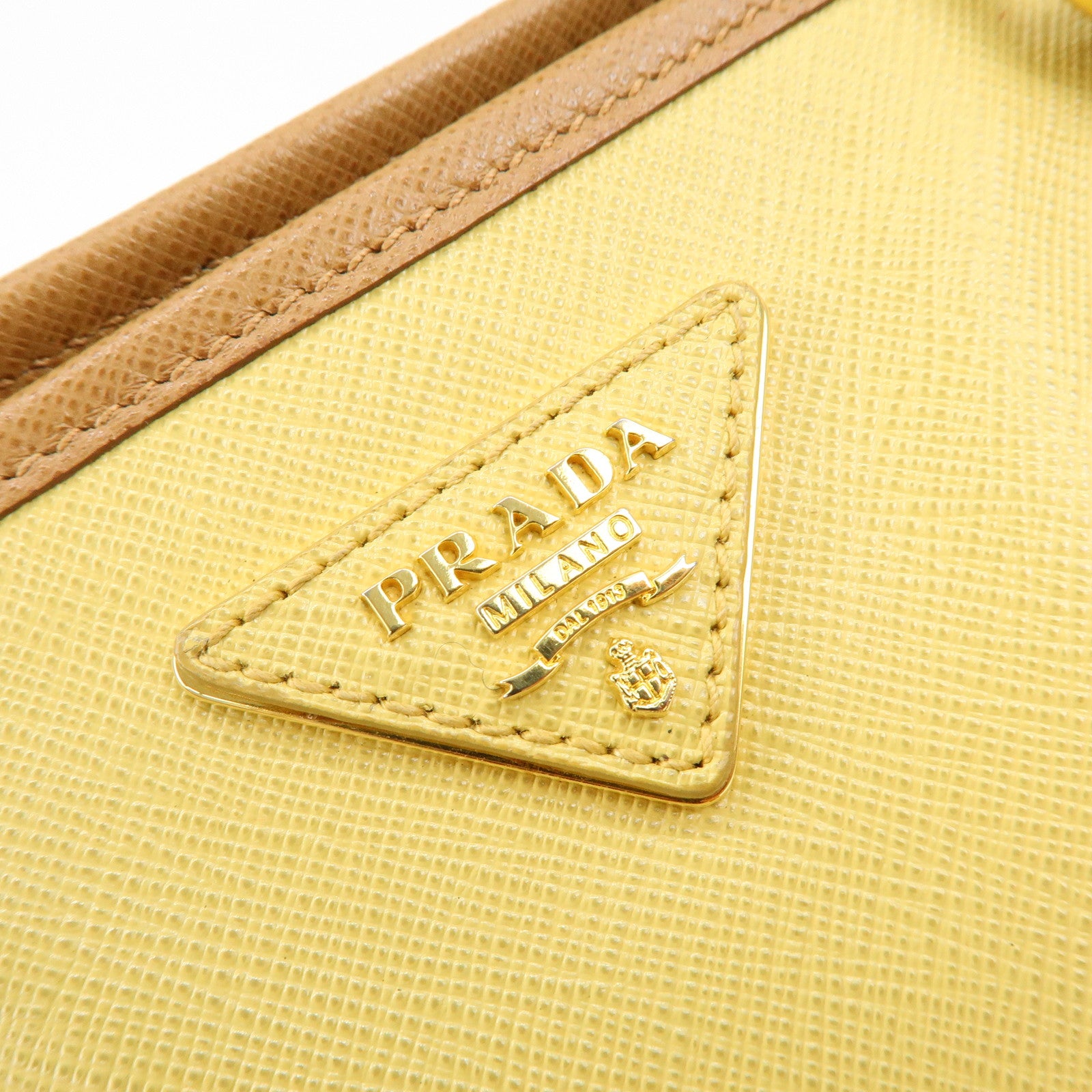 PRADA Triangle Logo Saffiano Leather Boston Bag Mustard Light Brown