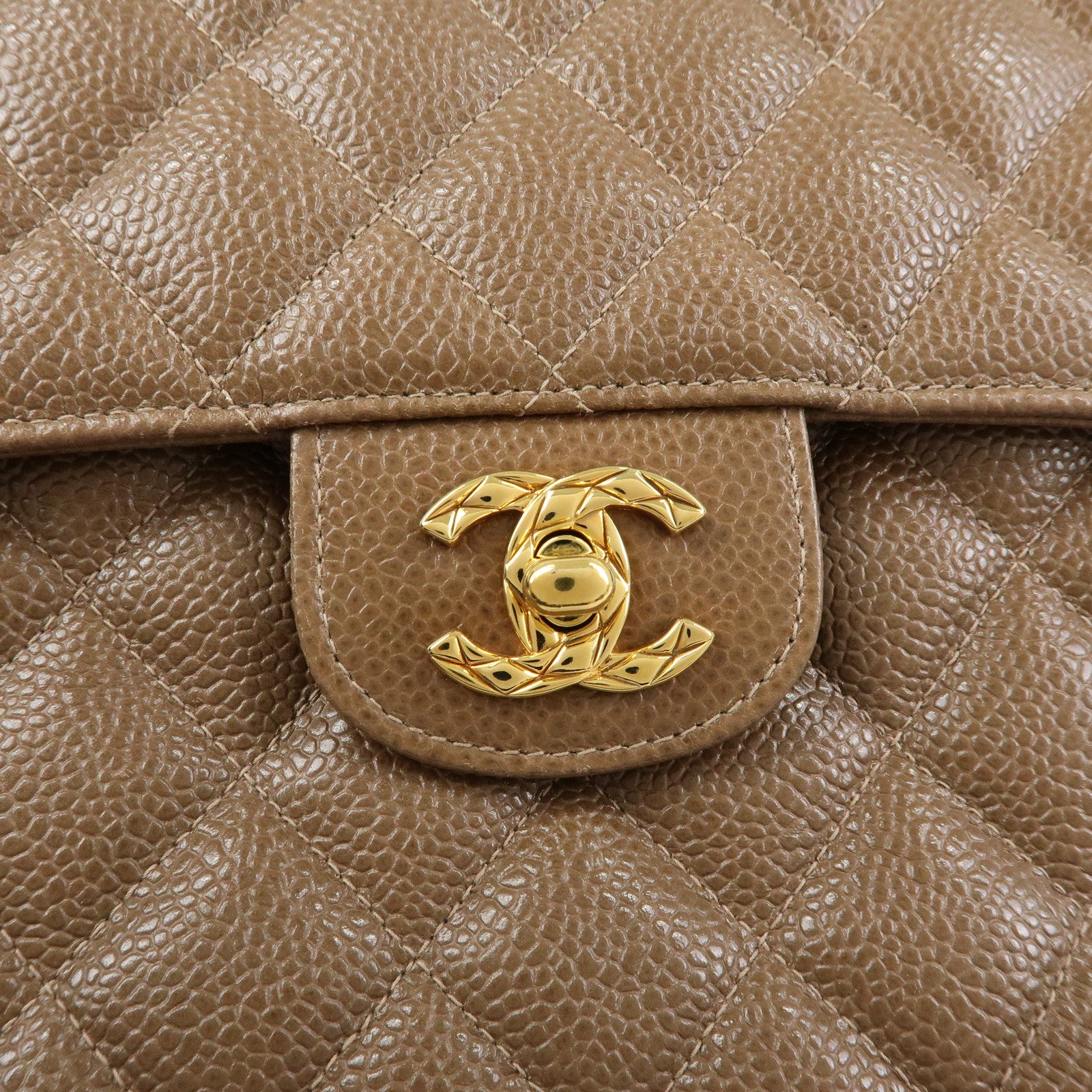 CHANEL Matelasse Cavairskin Chain Shoulder Bag Light Brown Marron