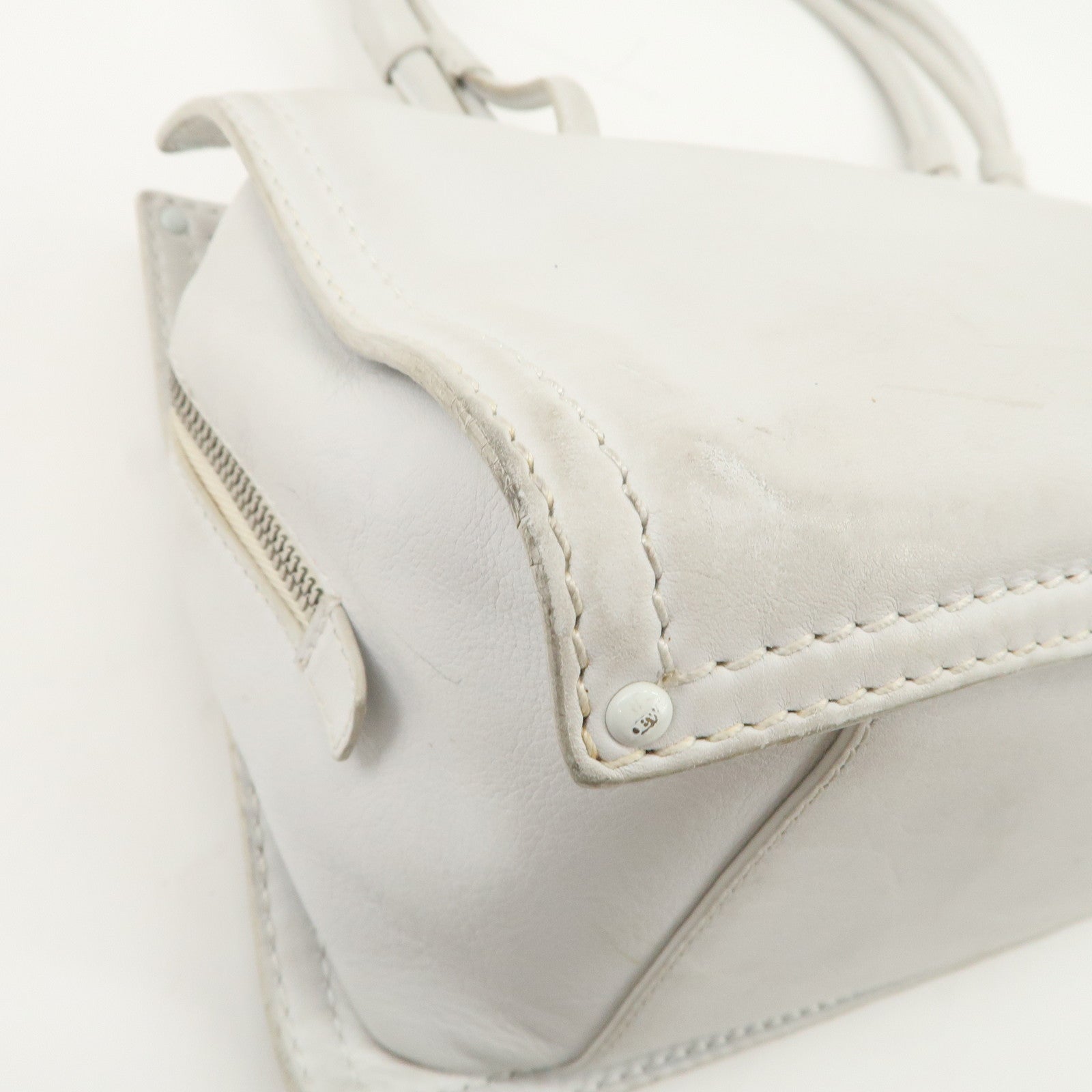 LOEWE Anagram Logo Leather Shopper Tote Bag Shoulder Bag White