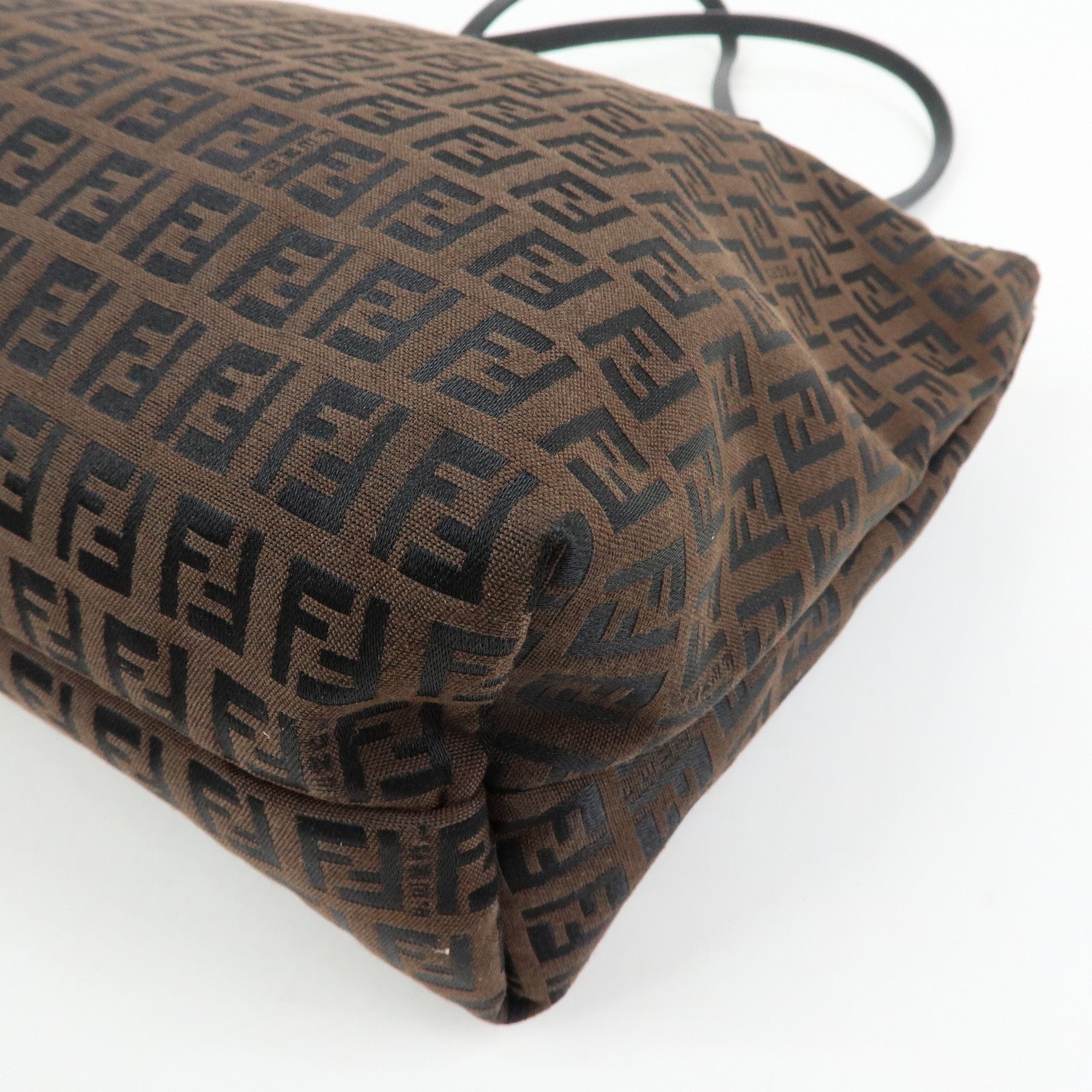 FENDI Zucchino Canvas Leather Tote Bag Shoulder Bag Brown 8BH023