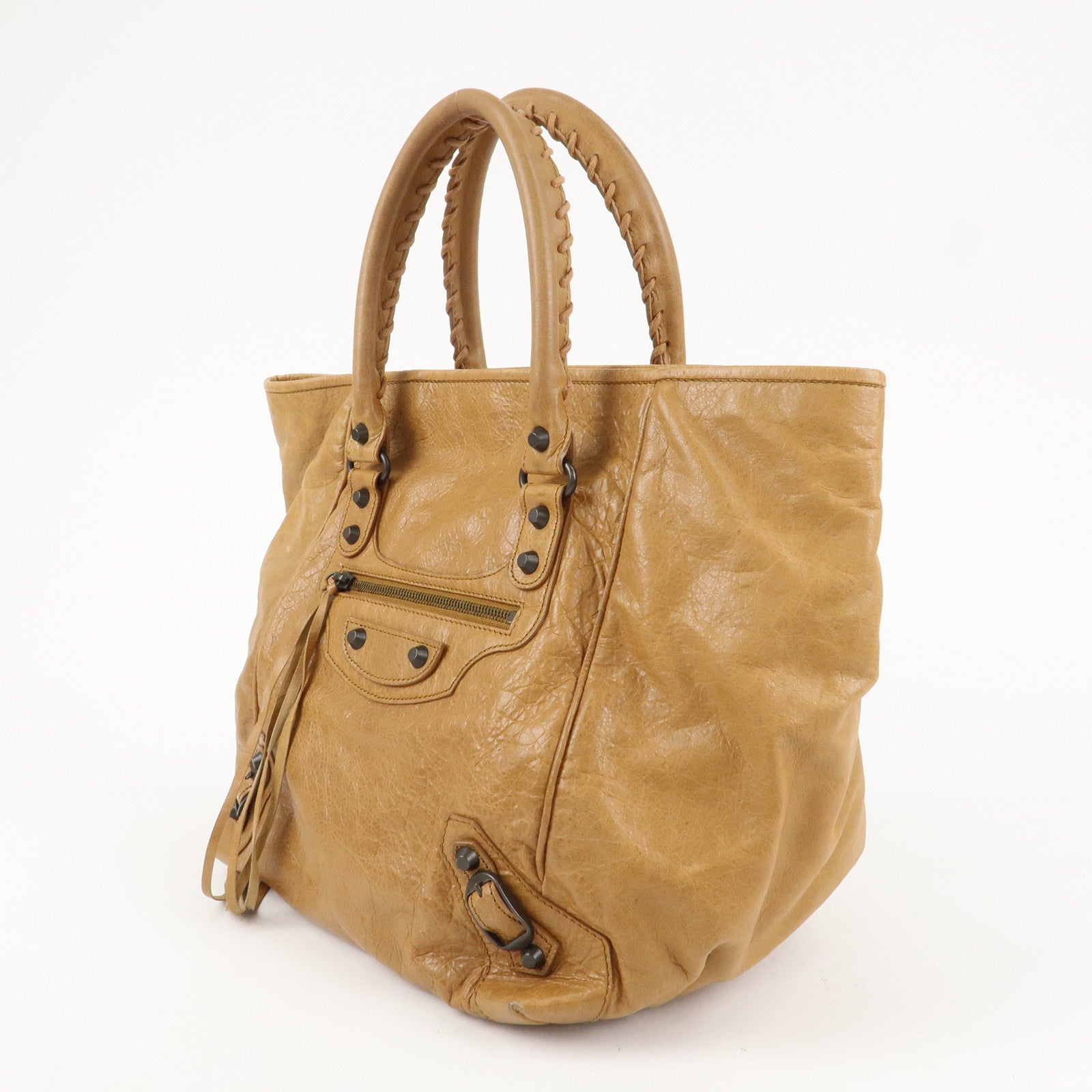BALENCIAGA The Sunday Leather Tote Bag Hand Bag Brown 228750 Used