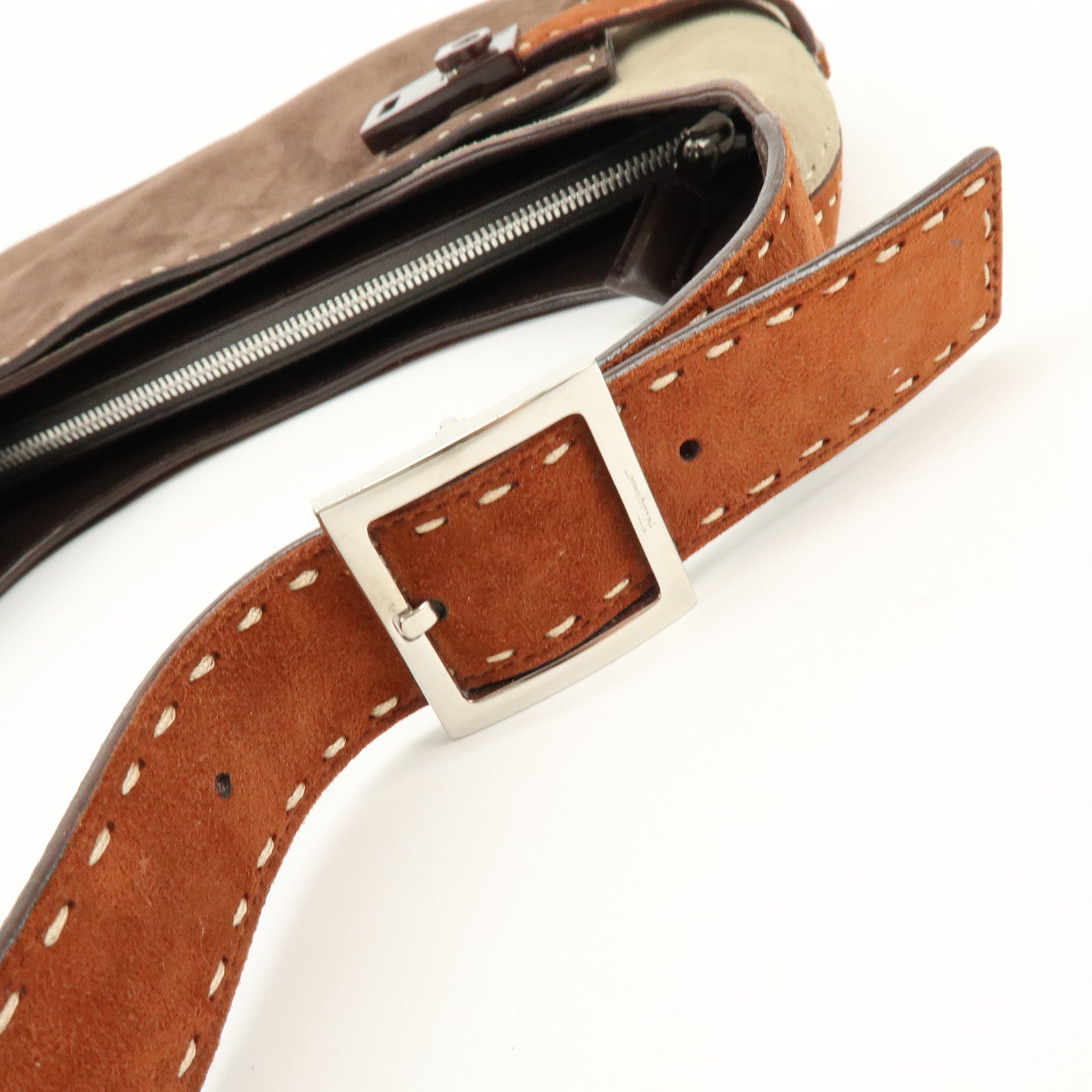 Ferragamo Gancini Suede Shoulder Bag Hand Bag Brown