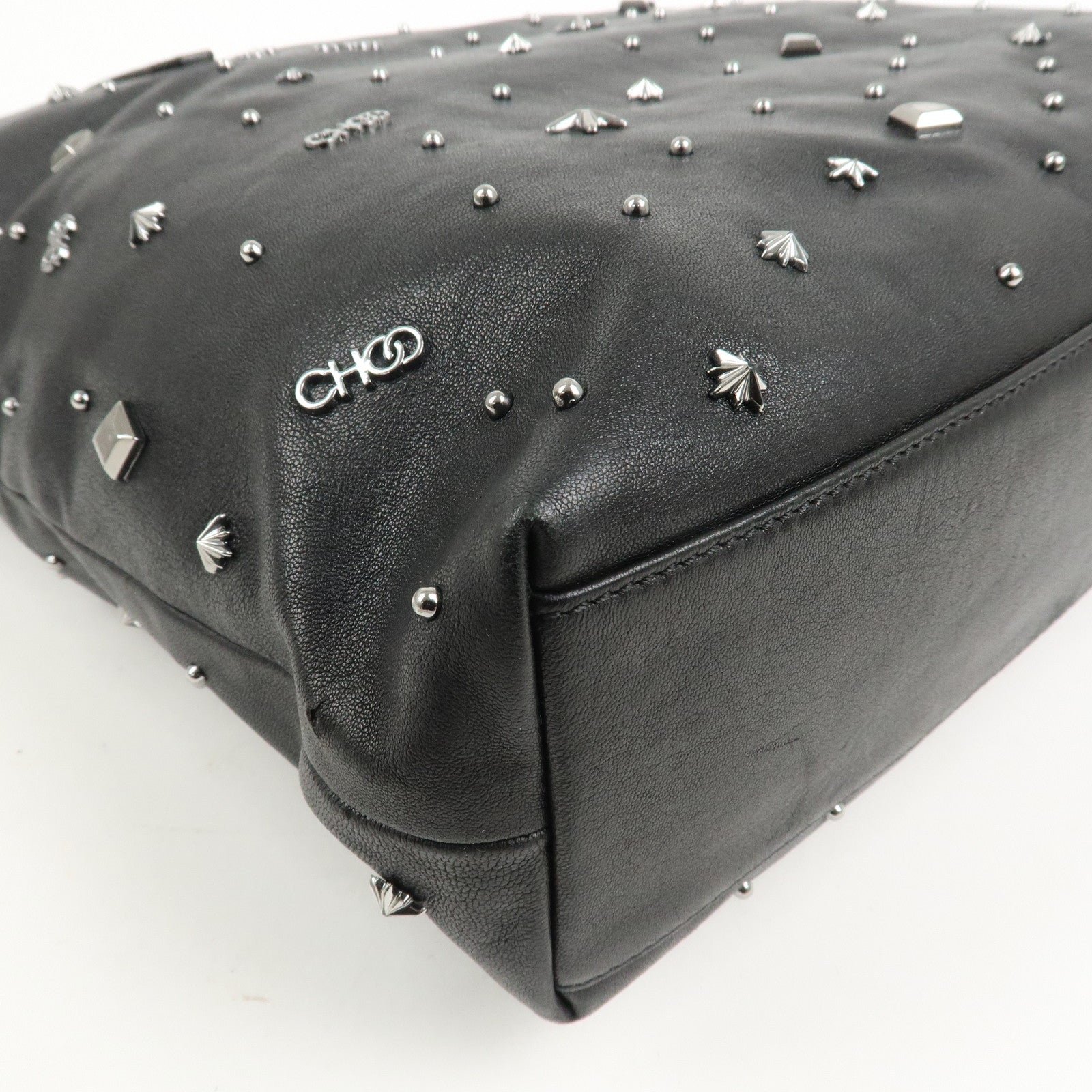 JIMMY CHOO Pimlico Leather N/S Tote Bag Shoulder Bag Studs Black