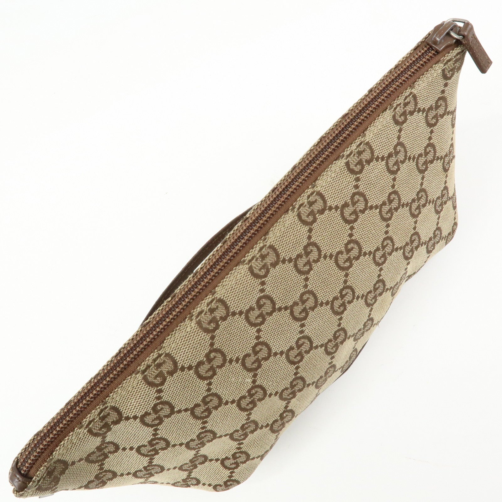 GUCCI Boat Bag GG Canvas Hand Bag Accessory Pouch Beige Brown 07198