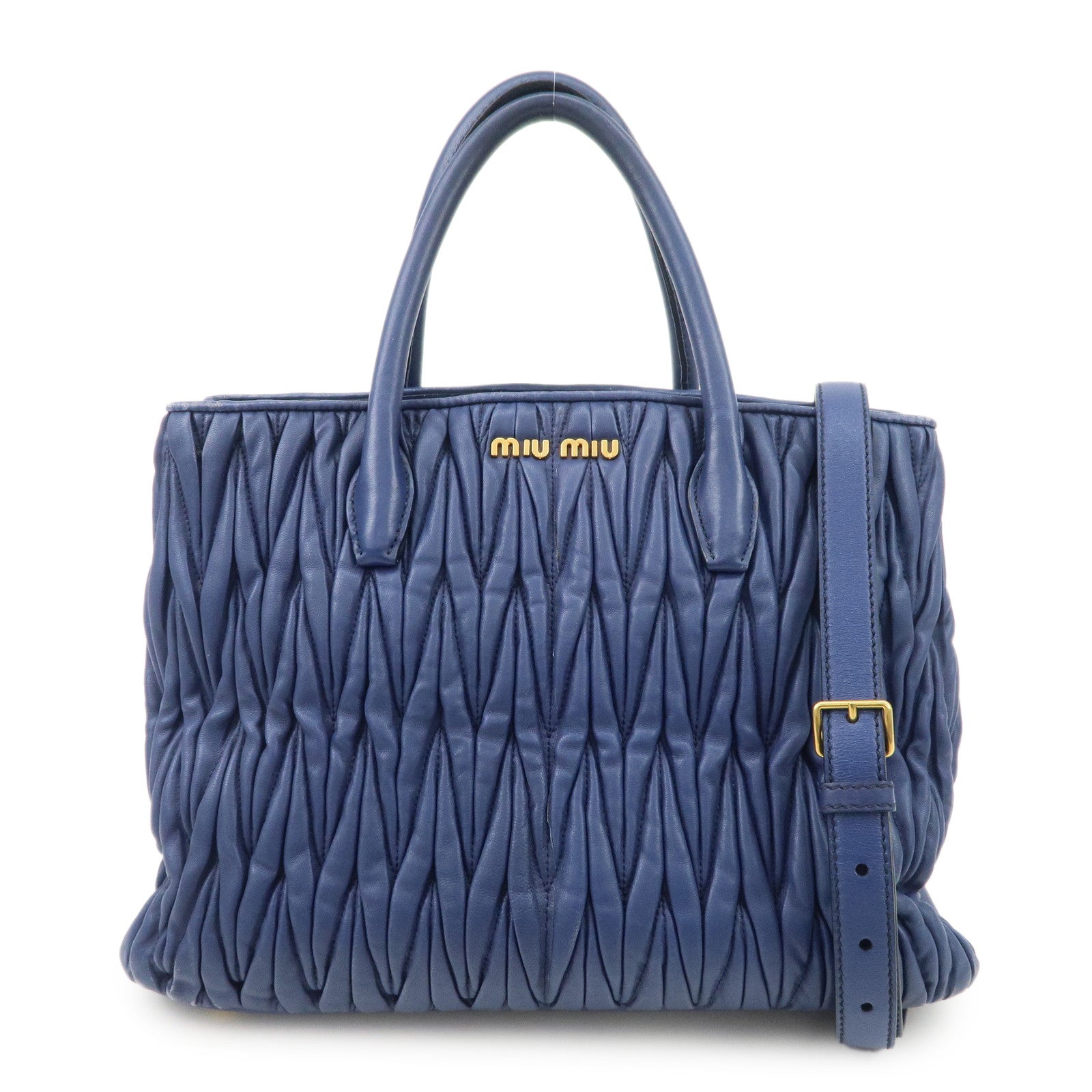 MIU MIU Matelasse Nappa Leather 2Way Bag Hand Bag Blue RN1047