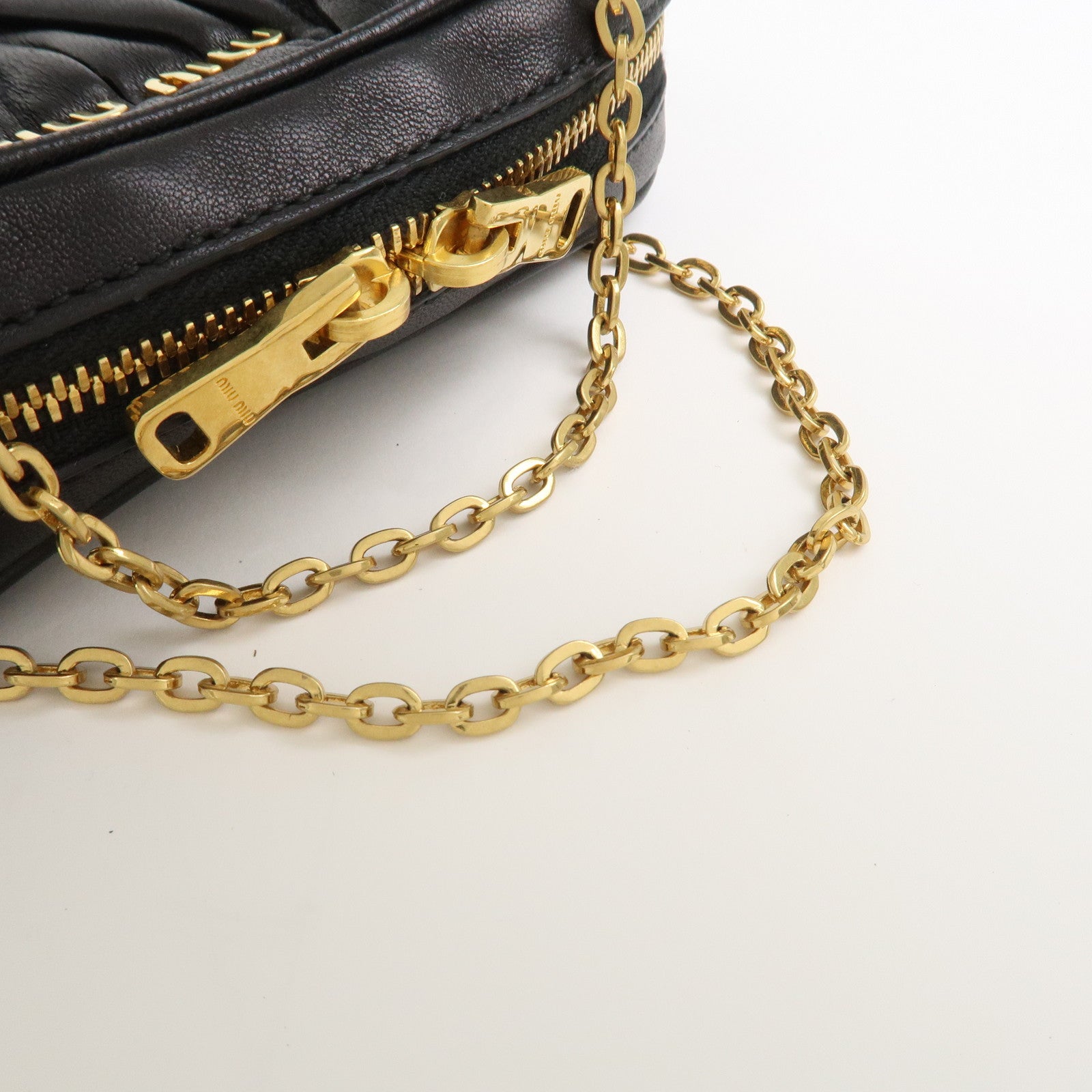 MIU MIU Matelasse Nappa Leather Accessory Chain Pouch Black 5ND001
