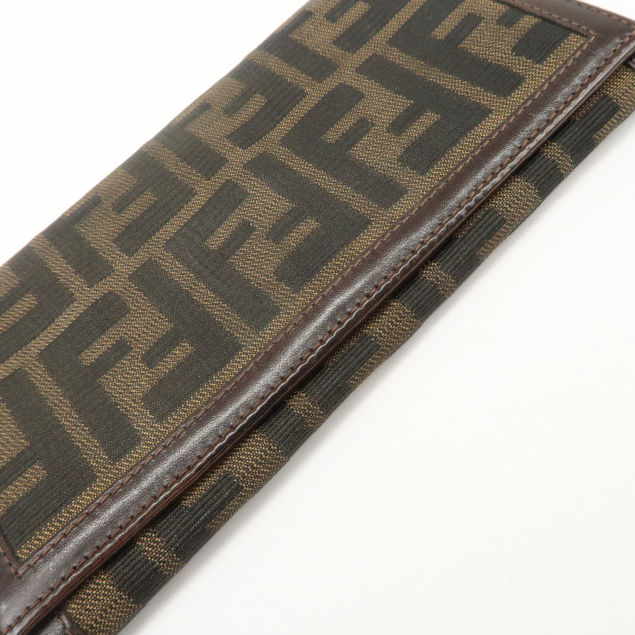 FENDI Zucca Canvas Leather Bi-Fold Long Wallet Brown 30851