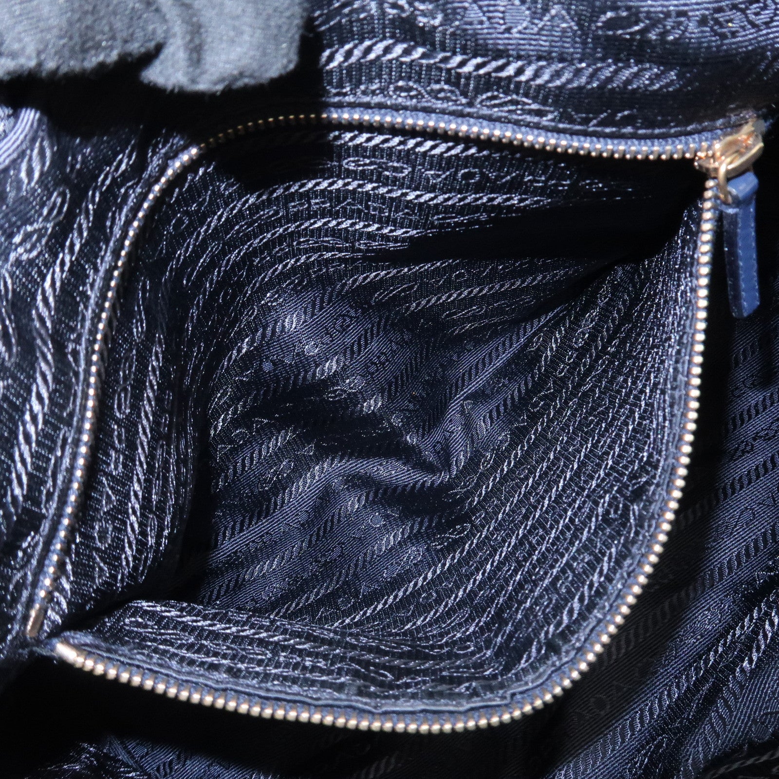 PRADA Triangle Logo Nylon Leather Hand Bag Navy