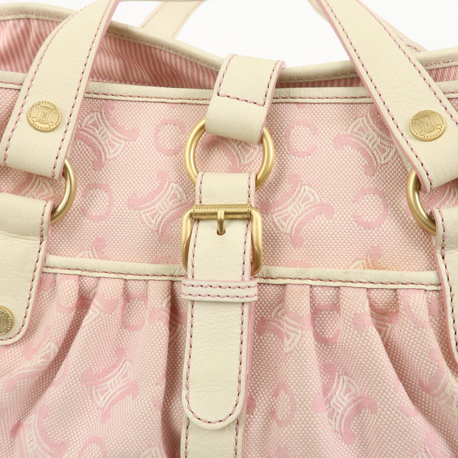 CELINE C Macadam Canvas Leather Tote Bag Shoulder Bag Pink Ivory