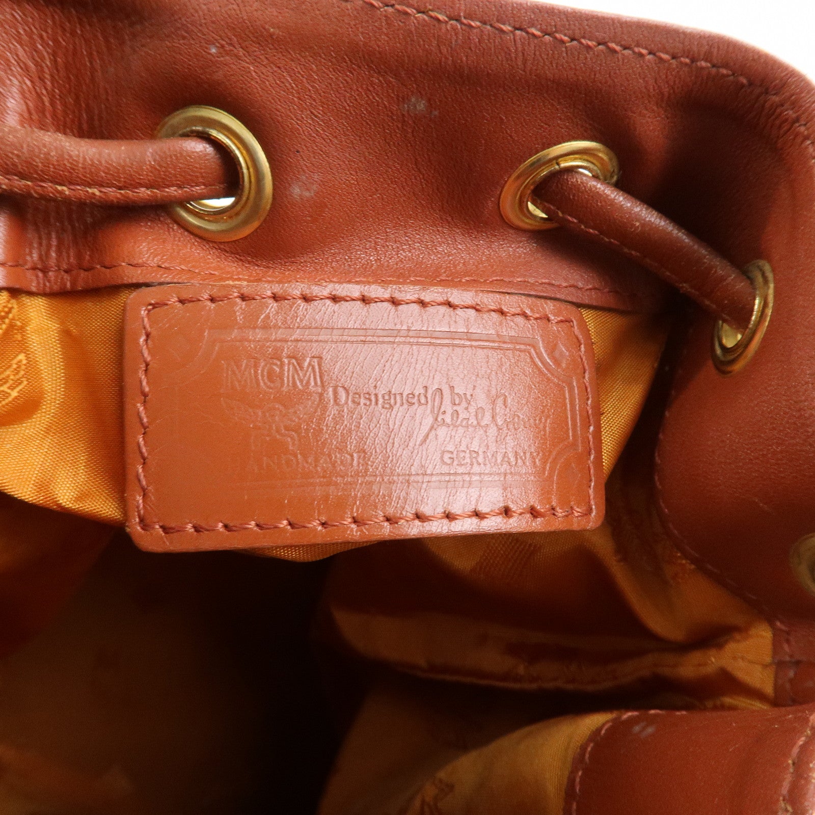 MCM Visetos Leather Drawstring Shoulder Bag Brown