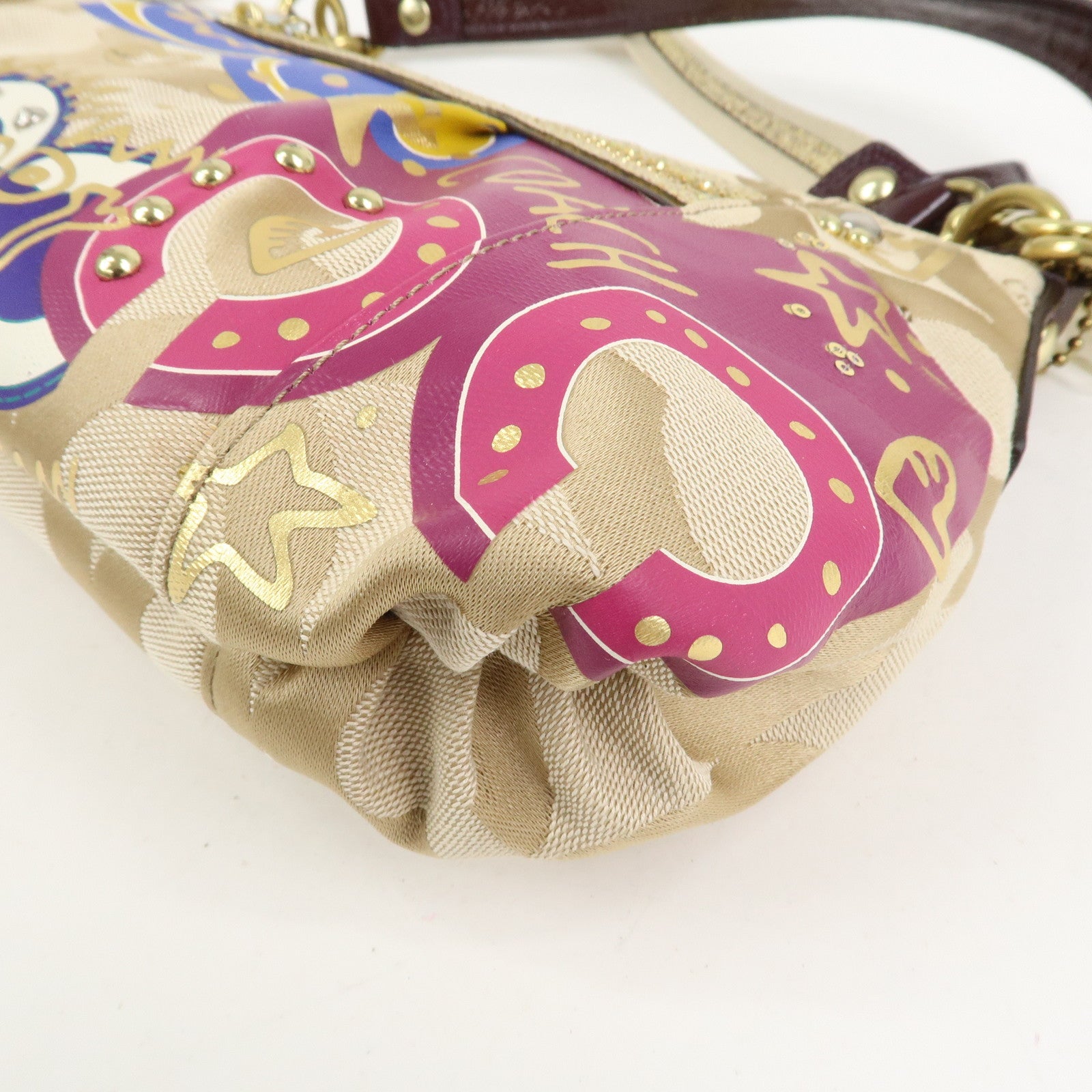 COACH POPPY Canvas Patent Leather 2Way Shoulder Bag Hand Bag Beige