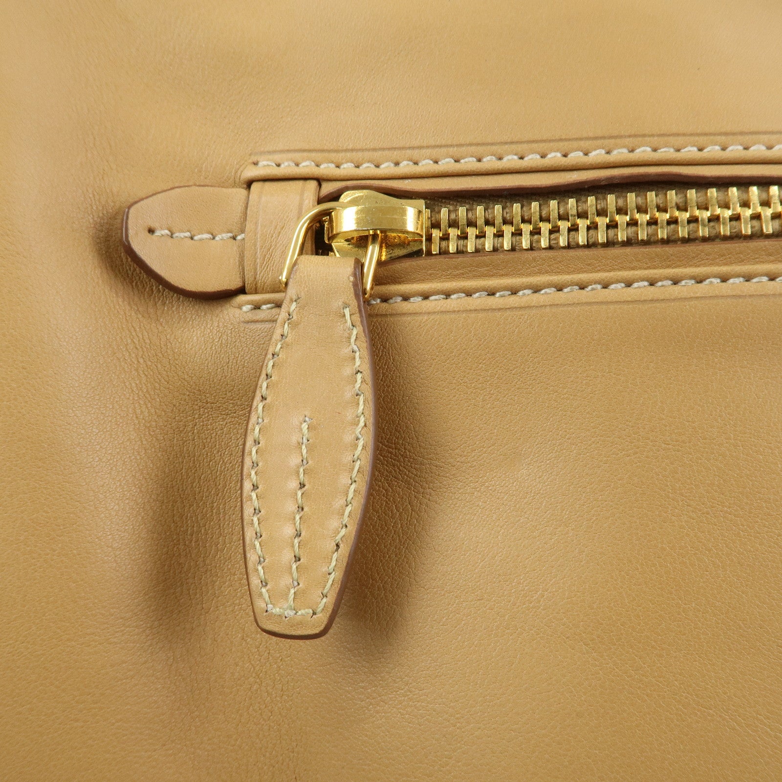 PRADA Triangle Logo Leather Shoulder Bag Hand Bag Camel