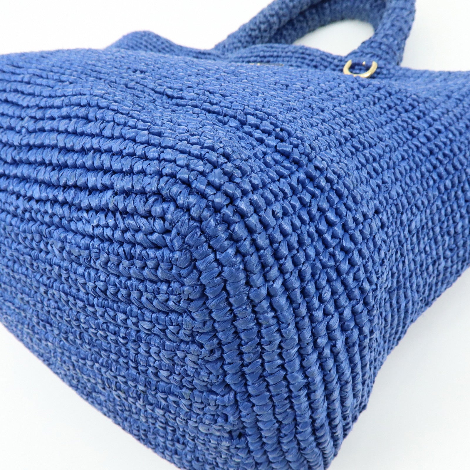 PRADA Triangle Logo Raffia 2Way Hand Bag Shoulder Bag Blue 1BG175