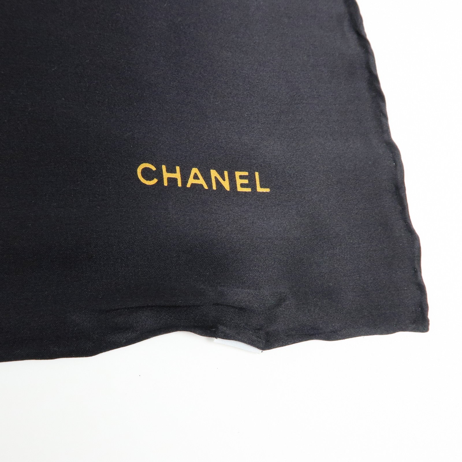 CHANEL COCO Mark Jewelry Silk 100% Scarf Black Yellow Multicolor
