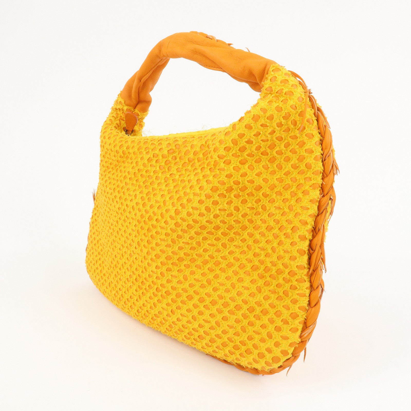 BOTTEGA VENETA Hobo Leather Cotton Shoulder Bag Orange Yellow