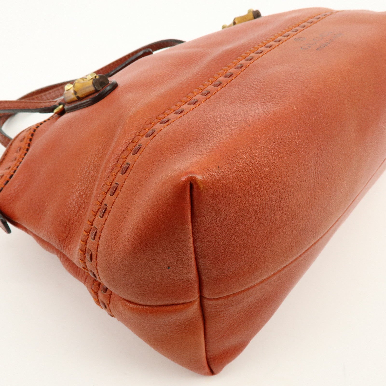GUCCI Bamboo Laidback Crafty Leather Tote Hand Bag Orange 339002