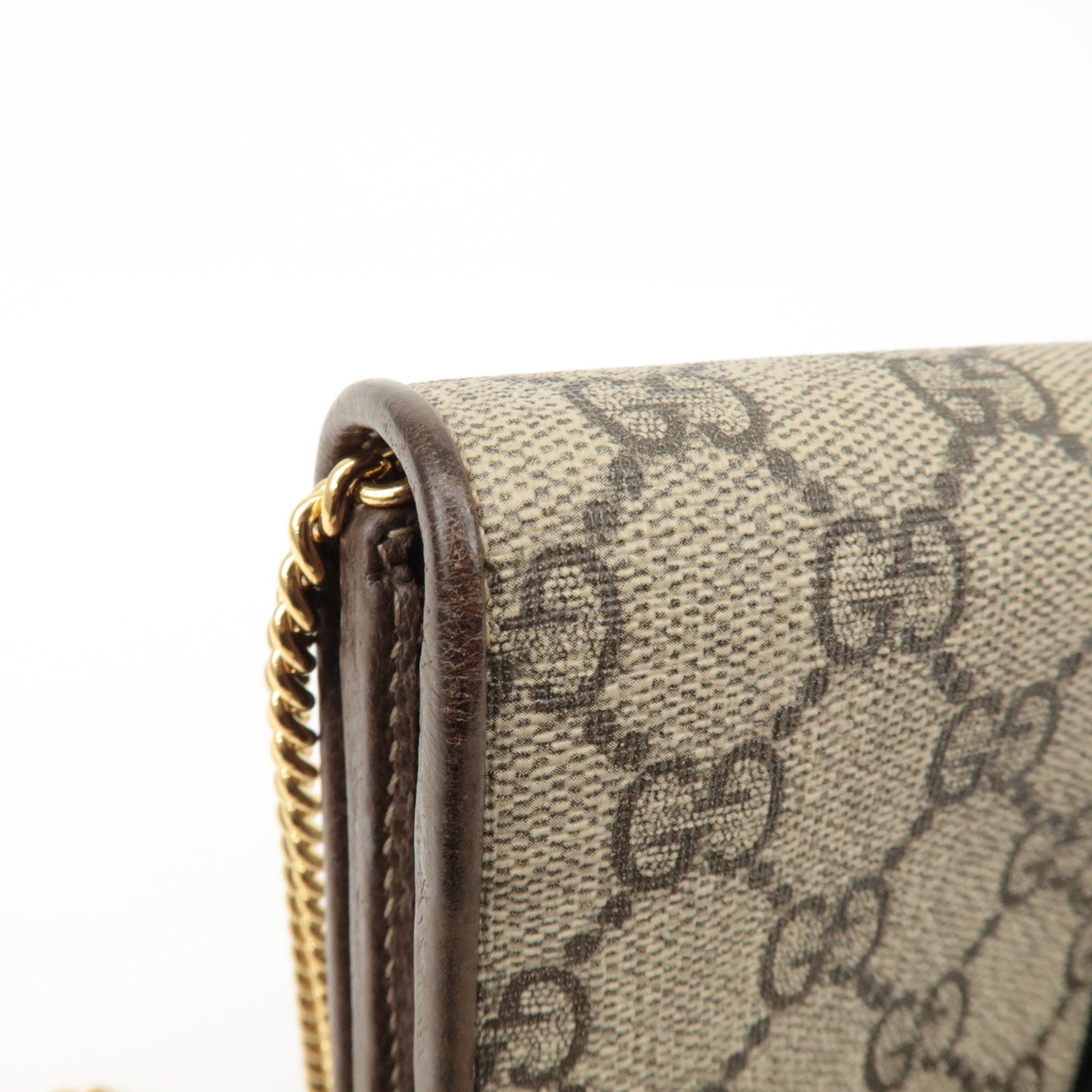 GUCCI Ophidia GG Supreme Leather Chain Wallet Beige Brown 546592 Used