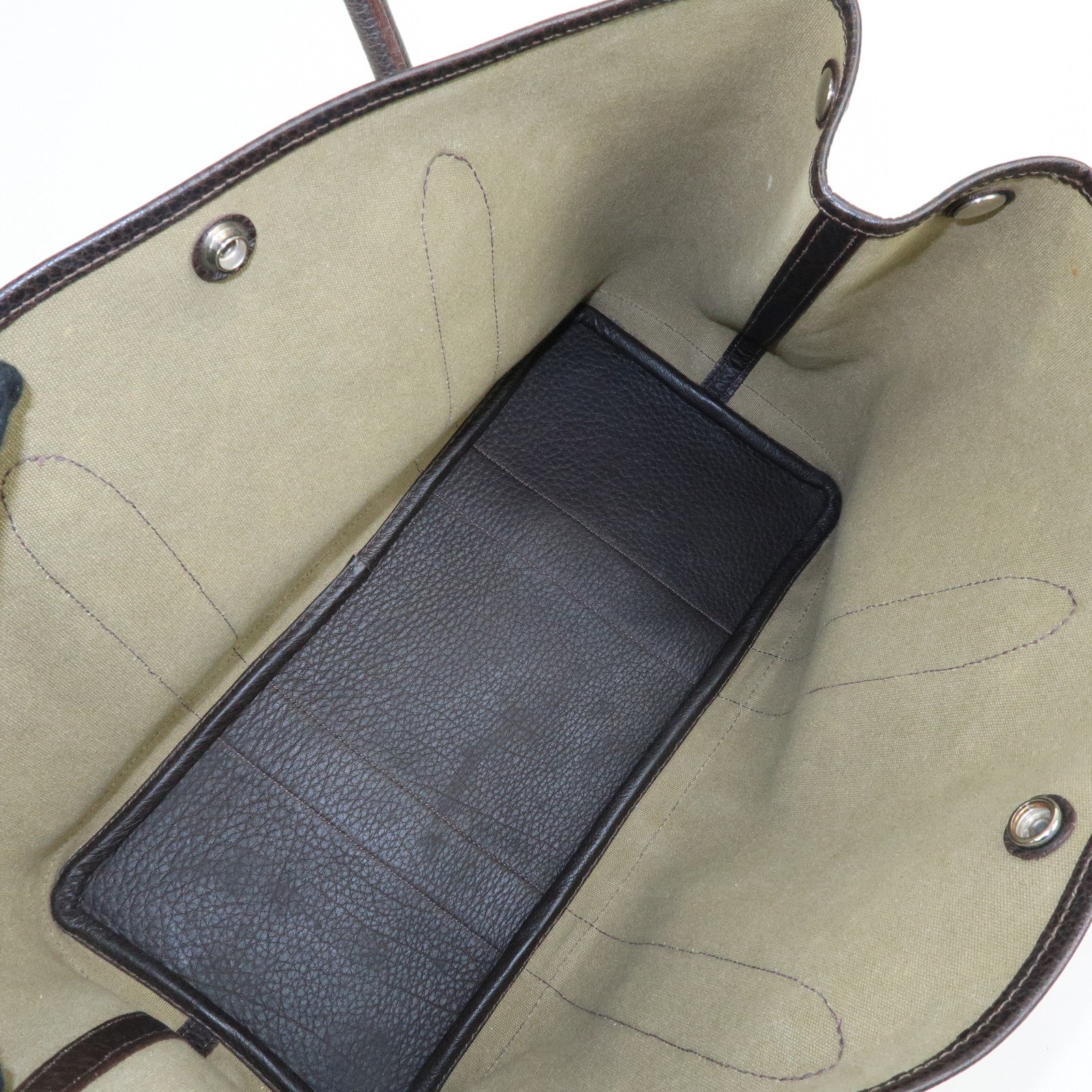 HERMES Toile Ash Negonda Garden Party PM □F Stamped Tote Bag Khaki
