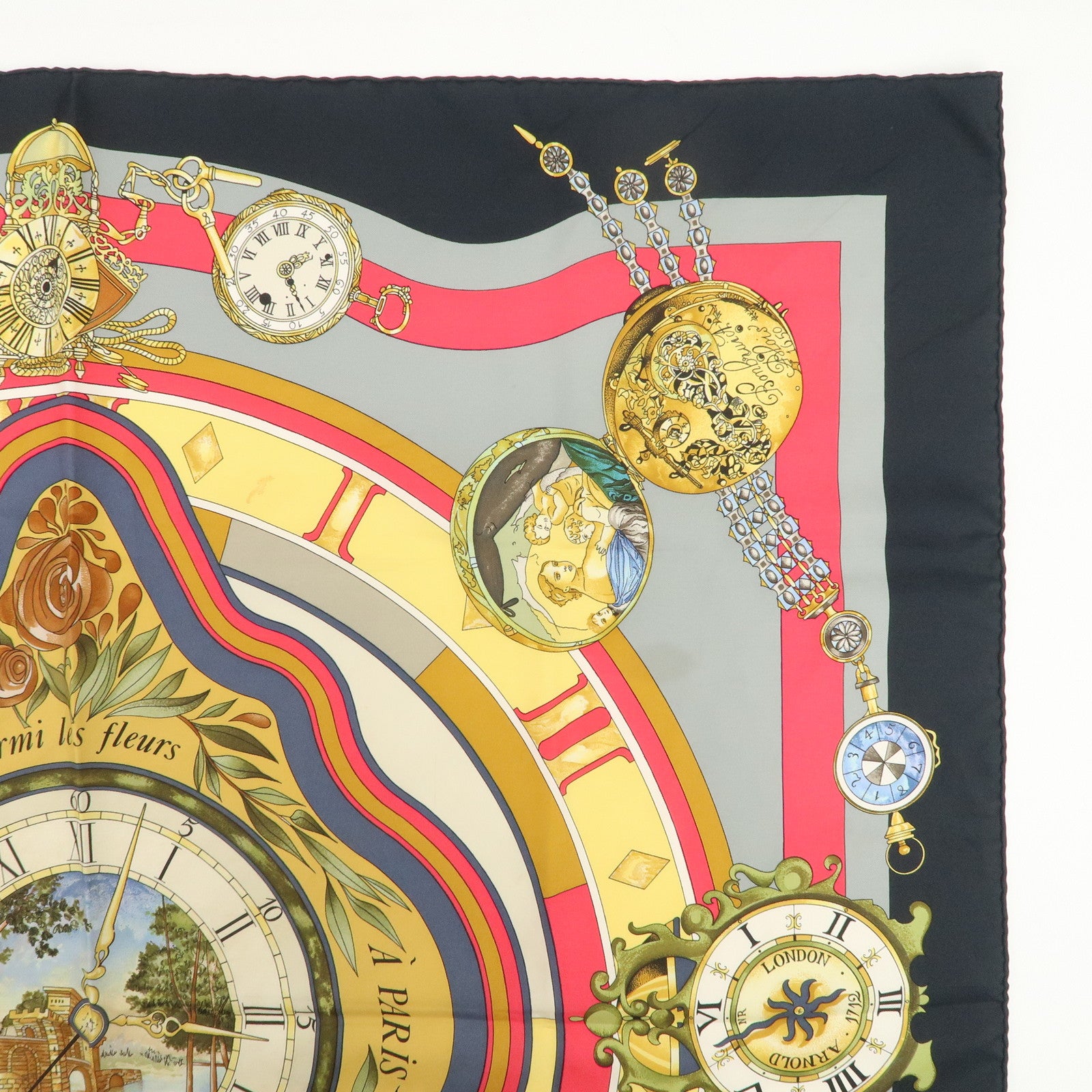 HERMES Carre 90 Silk 100% Scarf La Ronde Des Heures Multicolor