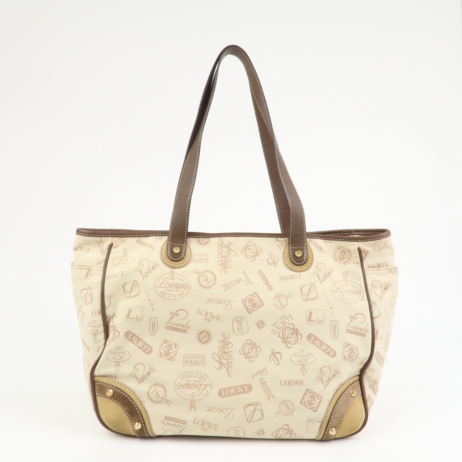 LOEWE Anagram Canvas Leather Suede Tote Bag Shoulder Bag Ivory