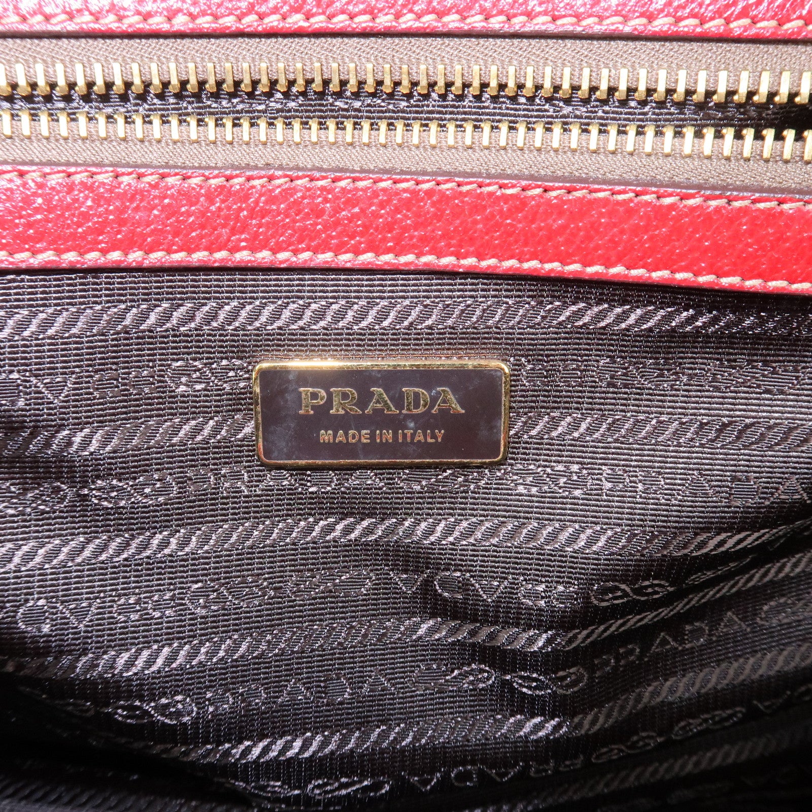 PRADA Logo Leather Hand Bag Shoulder Bag Red BR3508