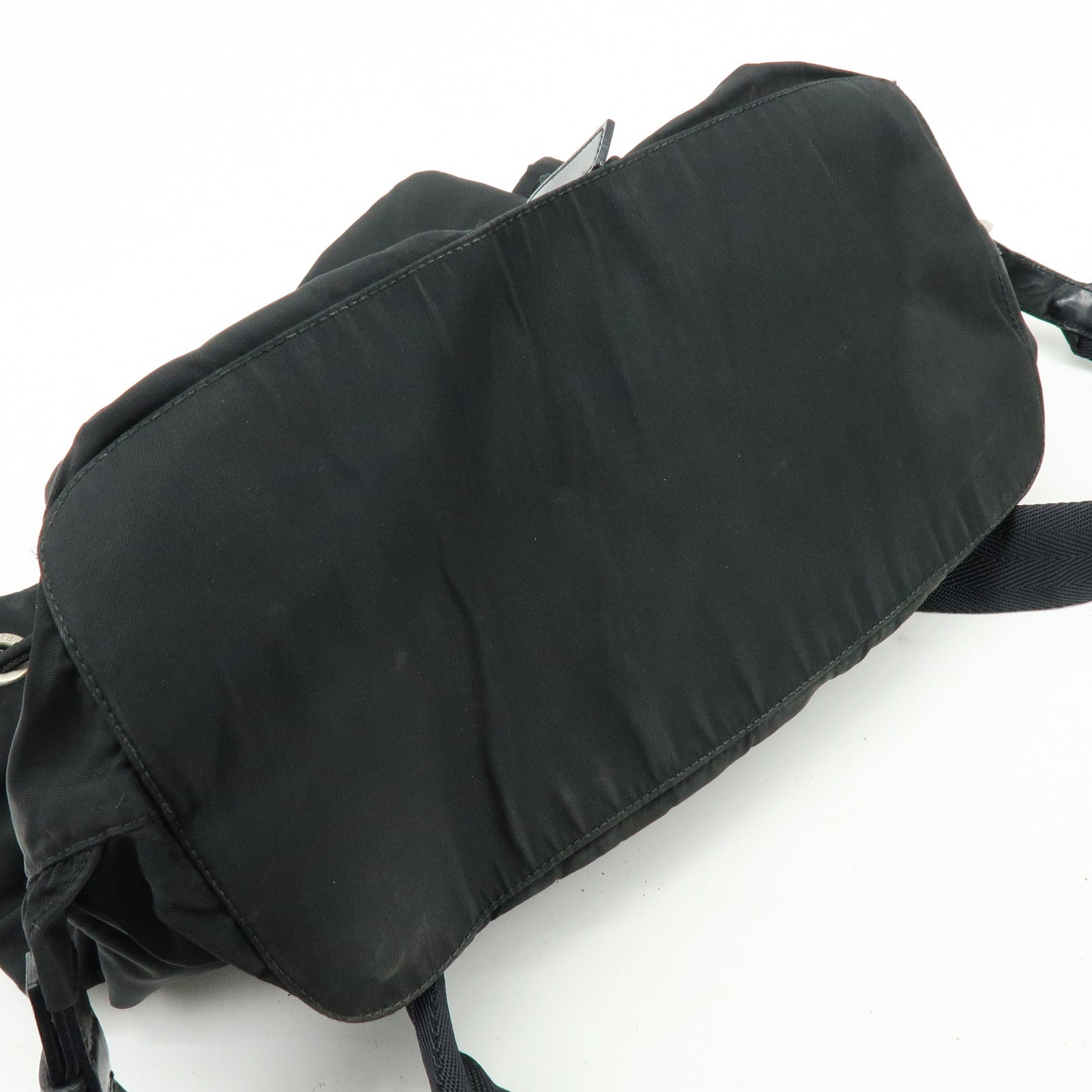 PRADA Triangle Logo Nylon Leather Backpack Rucksuck Black