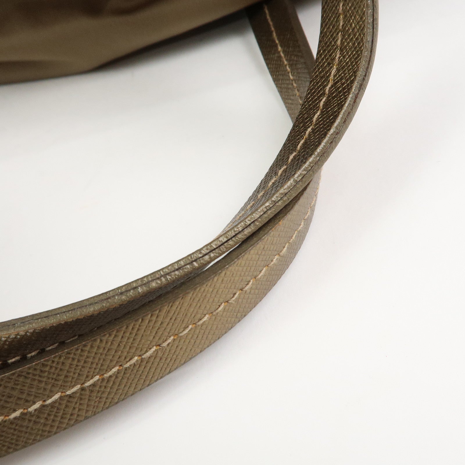 PRADA Logo Nylon Saffiano Leather Shoulder Bag Hand Bag Khaki