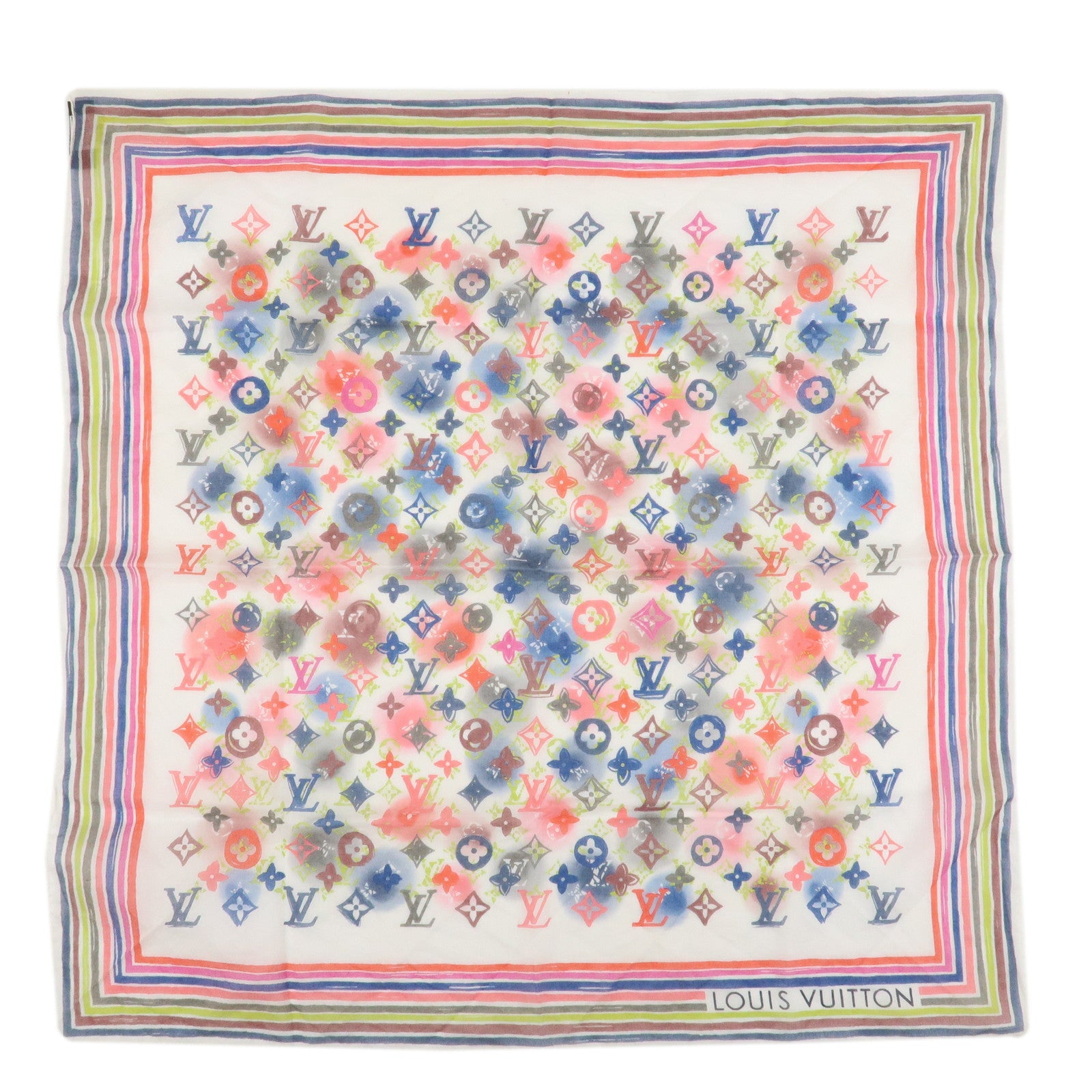 Louis Vuitton Monogram Cotton 100% Scarf Multicolor White Used