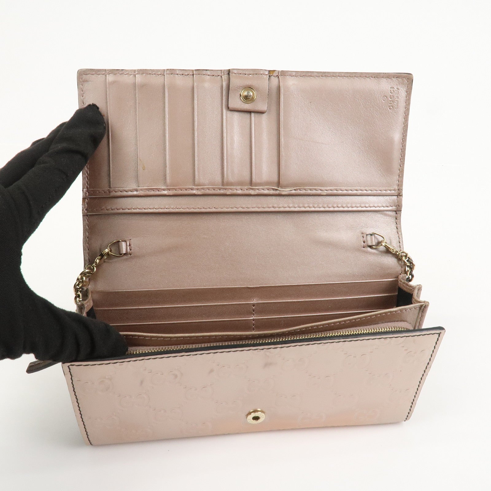 GUCCI Horsebit Guccissima Leather Chain Wallet Tassel Pink 295360