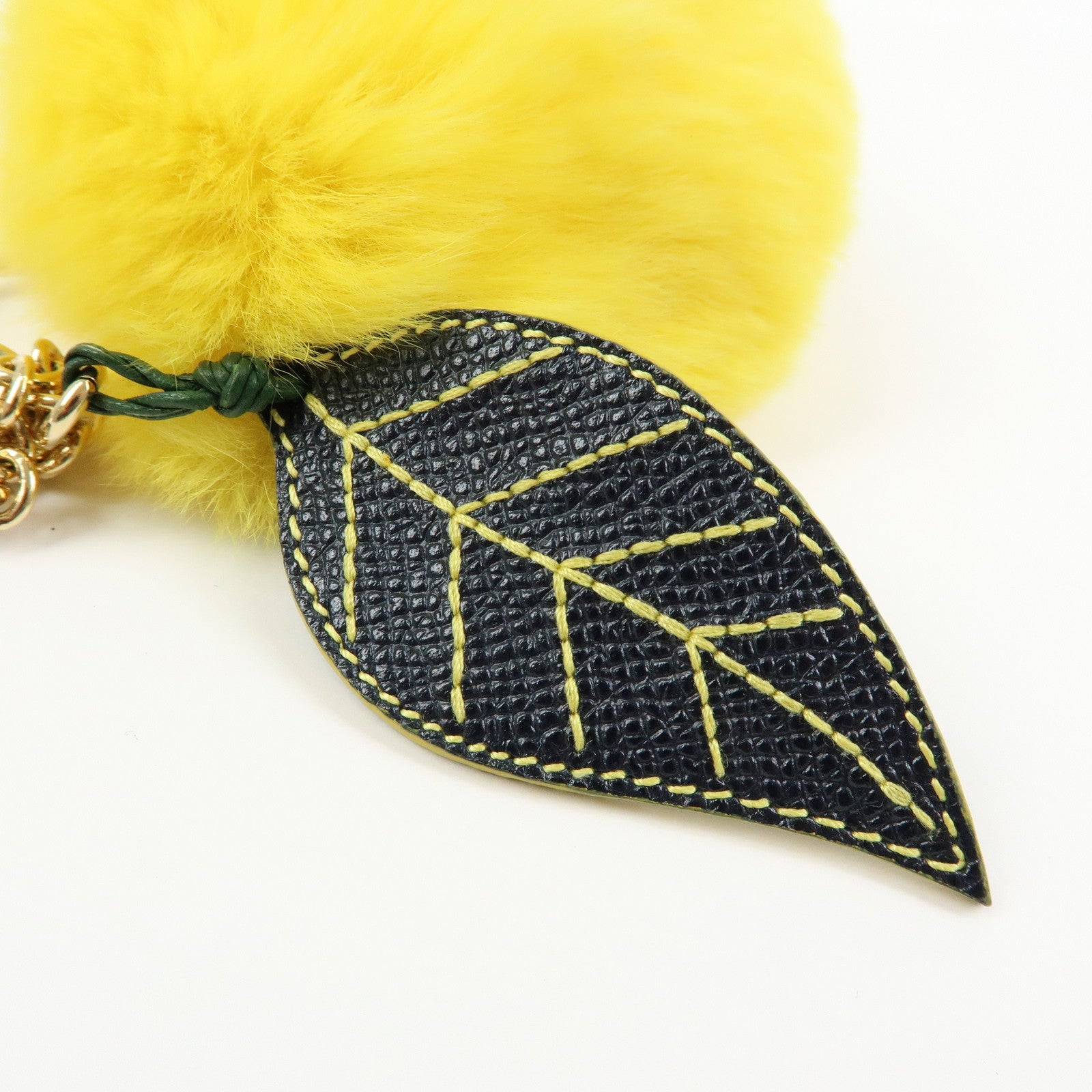 Dolce&Gabbana Fur Leather Lemon Motif Bag Charm Key Chain Yellow